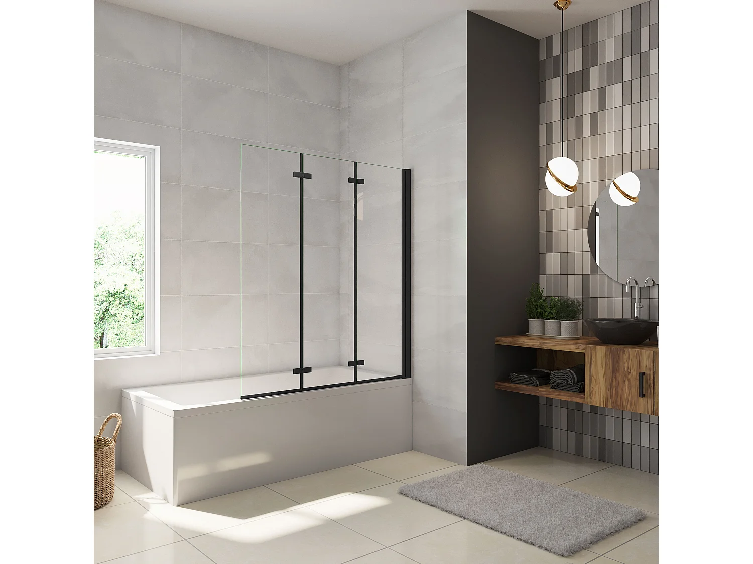 Mampara de Bañera Abatible 3 Hojas Cristal Antical 6mm 3 veces plegable Tamaño (1280-1300)x1400mm-AICA