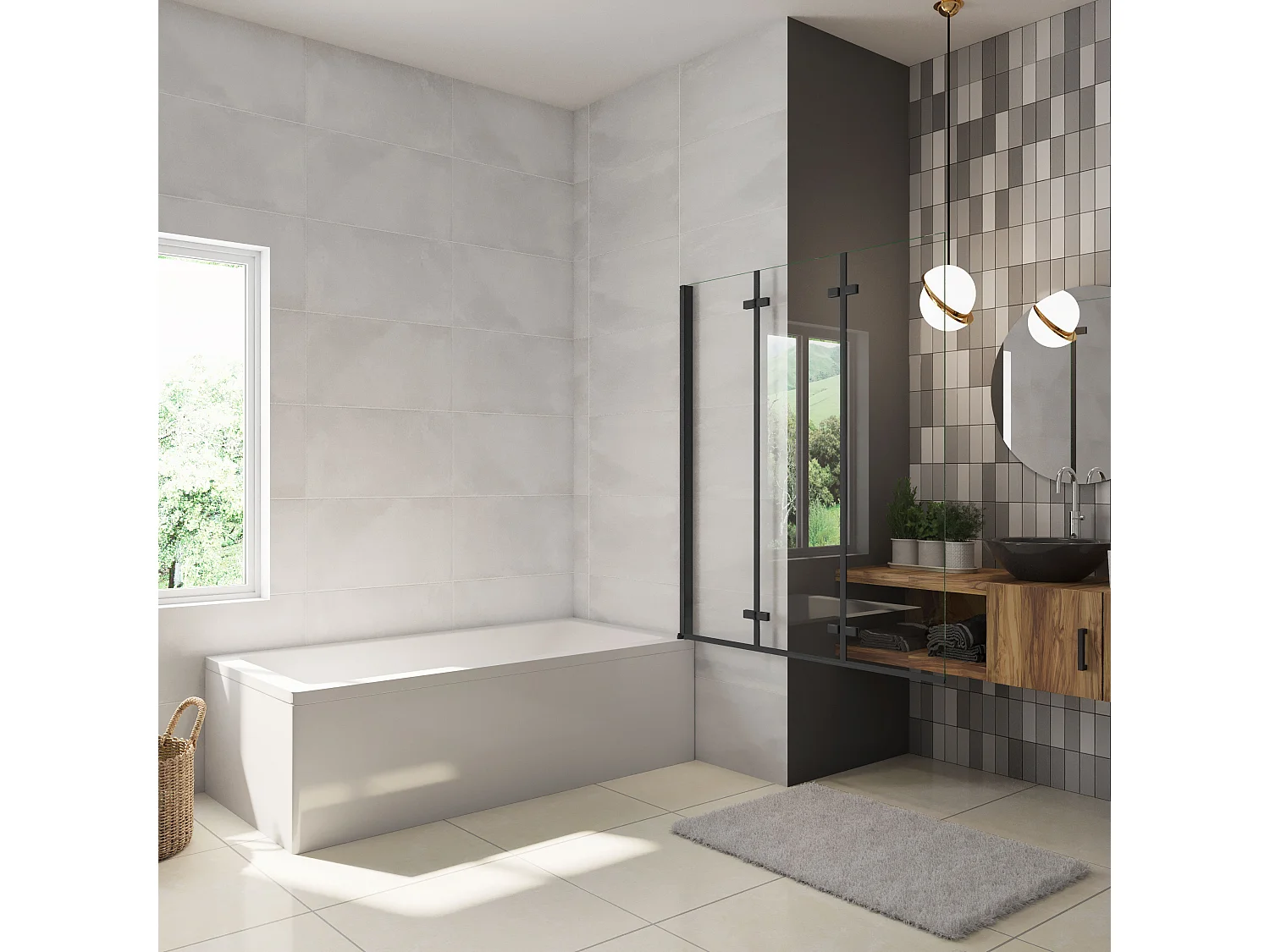 Mampara de Bañera Abatible 3 Hojas Cristal Antical 6mm 3 veces plegable Tamaño (1280-1300)x1400mm-AICA