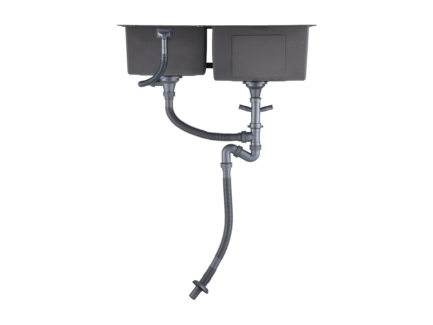 2en1 Évier Cuisine 2 Bac 75x45x19cm,Encastré/ à Poser avec Distributeur Savon+Robinet Cuisine Rotatif 360°, Noir avec points blancs