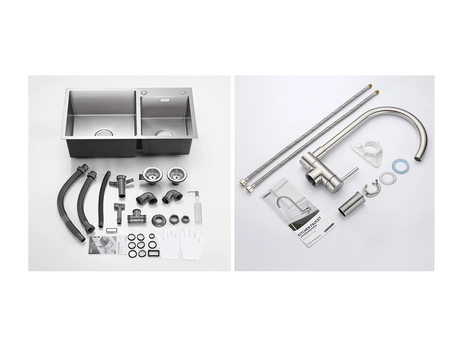 2 en 1 Évier Cuisine 2 Bac 75x45x19cm,Encastré/ à Poser avec Distributeur Savon+Mitigeur Cuisine  Acier Inox 304 Rabattable Pivotant à 360°