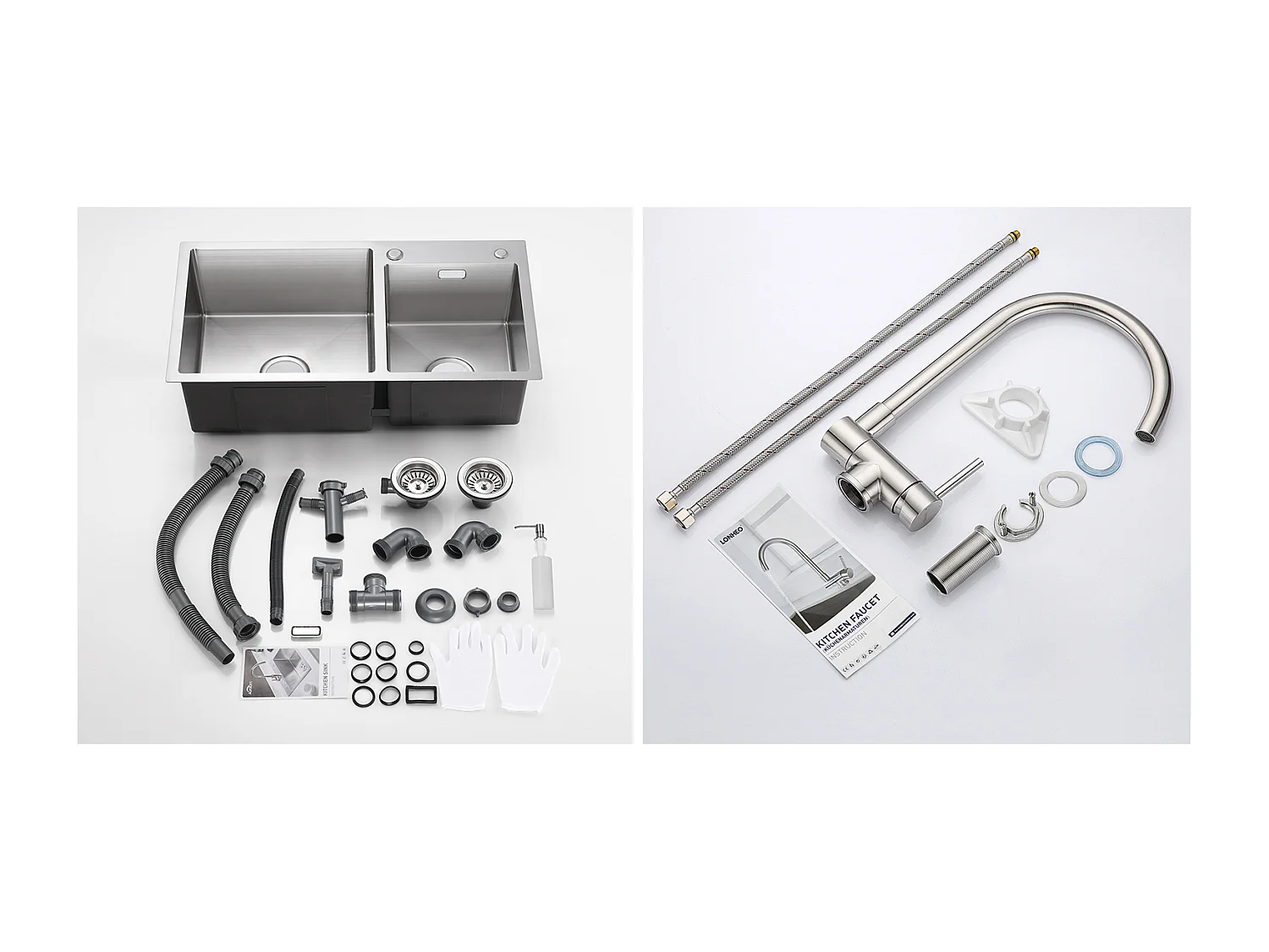 Fregadero Cocina 2 Bandeja 75x45x19cm, Empotrado / para colocar con dispensadorJabón+Mestidor Cocina Acero Inox 304 Plegable Giratorio a 360°