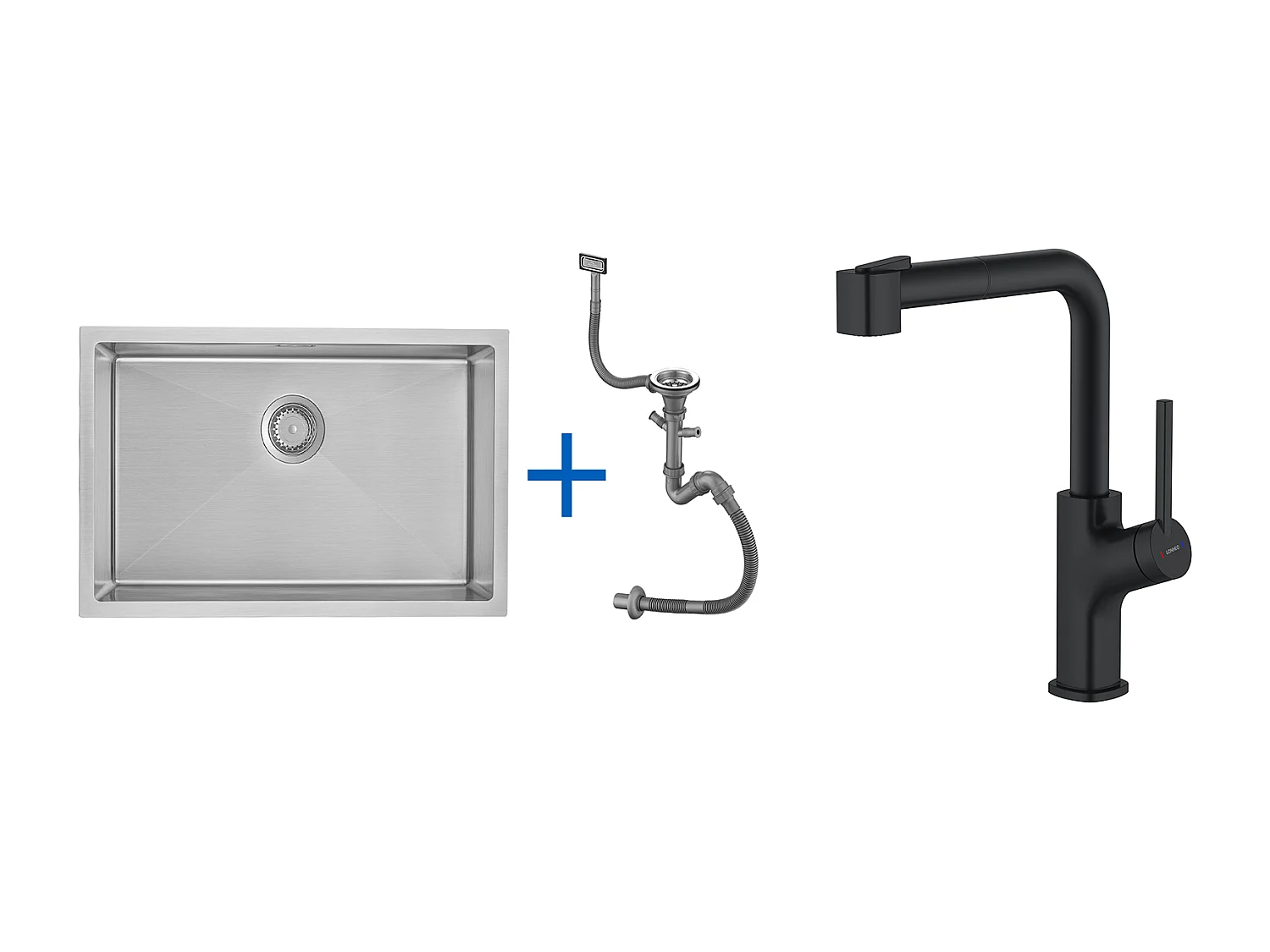 Lavello da cucina 1 Vassoio 70*44*19CM,da incasso/Fiore/Sottopiano,con Sifone/Troppo pieno,Spazzolato+ Rubinetto da cucina nero con doccia estraibile