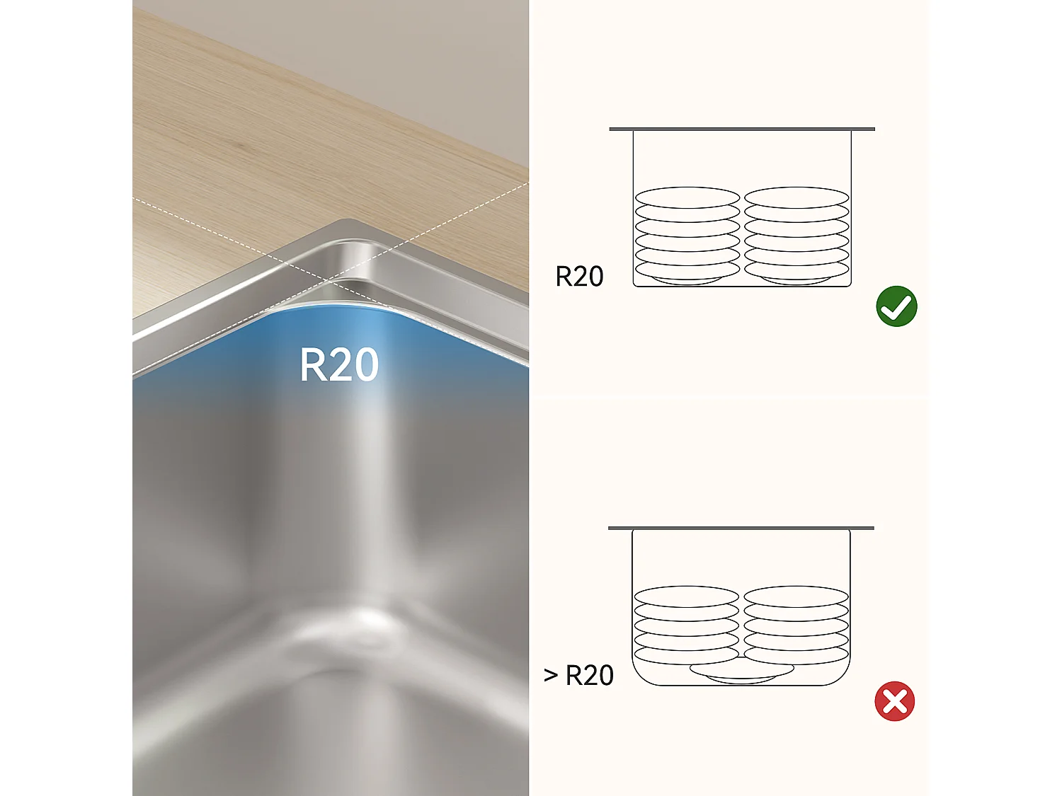 Auralum Max Évier Cuisine 1 Bac 62*45*21CM Évier de Cuisine en Acier Inoxydable PVD Nano Vasque à Poser,Argent