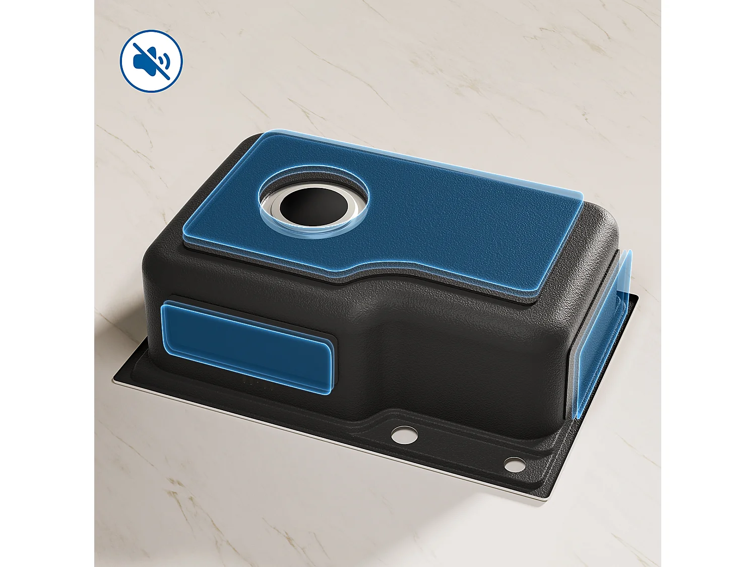 Auralum Max Évier Cuisine 1 Bac 62*45*21CM Évier de Cuisine en Acier Inoxydable PVD Nano Vasque à Poser,Gris Noir