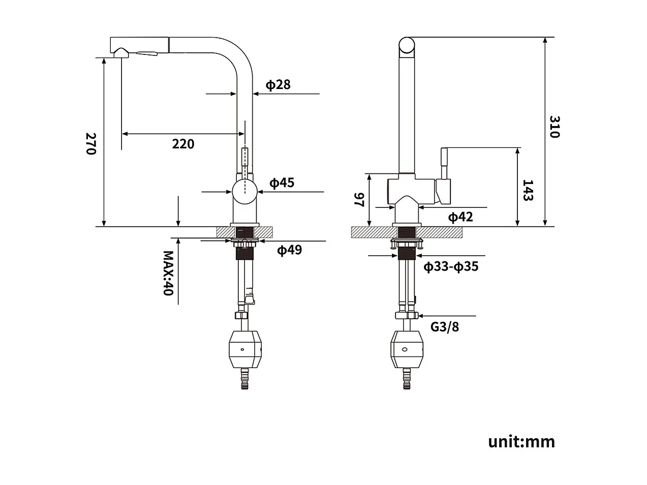 Évier Cuisine 1 Bac 70*44*19CM,à Encastrer/Fleur/Sous-Plan,avec Siphon/Trop-Plein,+Robinet Cuisine Douchette Extractible Deux Jets Pivotant 360° ,Noir