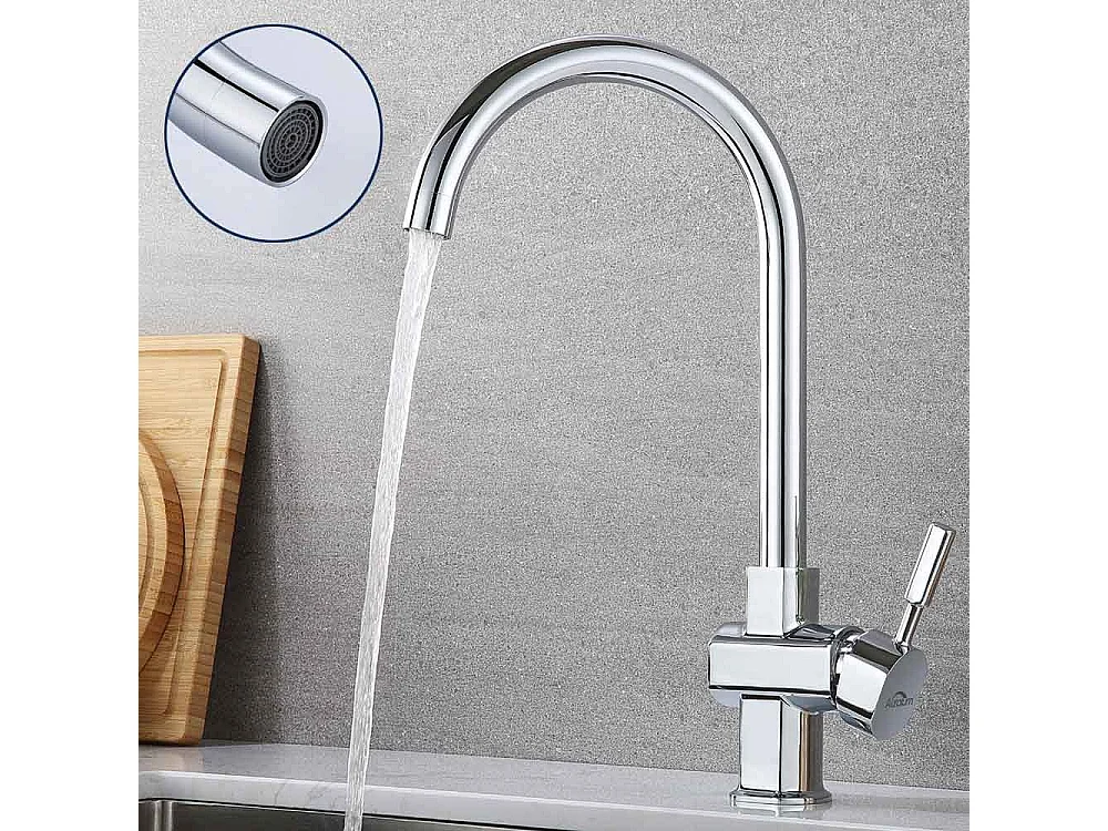 Auralum MAX Évier Cuisine 1 Cuve Inox Brossé75*45*19CM-Évier 1 Bac avec Égouttoir pliable+Robinet Cuisine Chromé Pivotant à 360° Eau Froide /Chaude