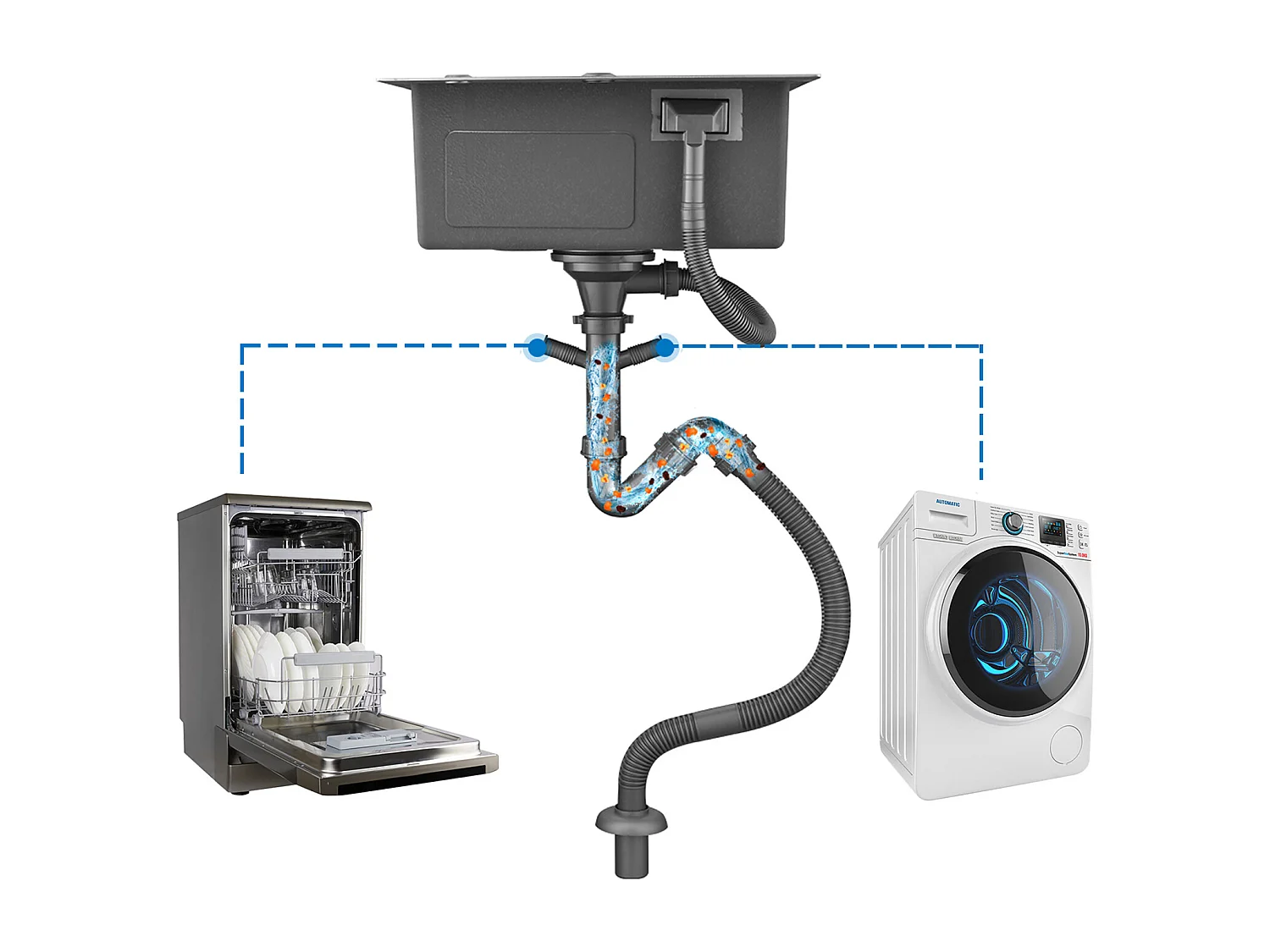 Évier Cuisine 1 Bac 45x45CM Acier Inoxydable 304+Robinet de Cuisine avec Douchette Extractible Rotatif 360 °2 Fonctions, Barboteur démontable,Noir