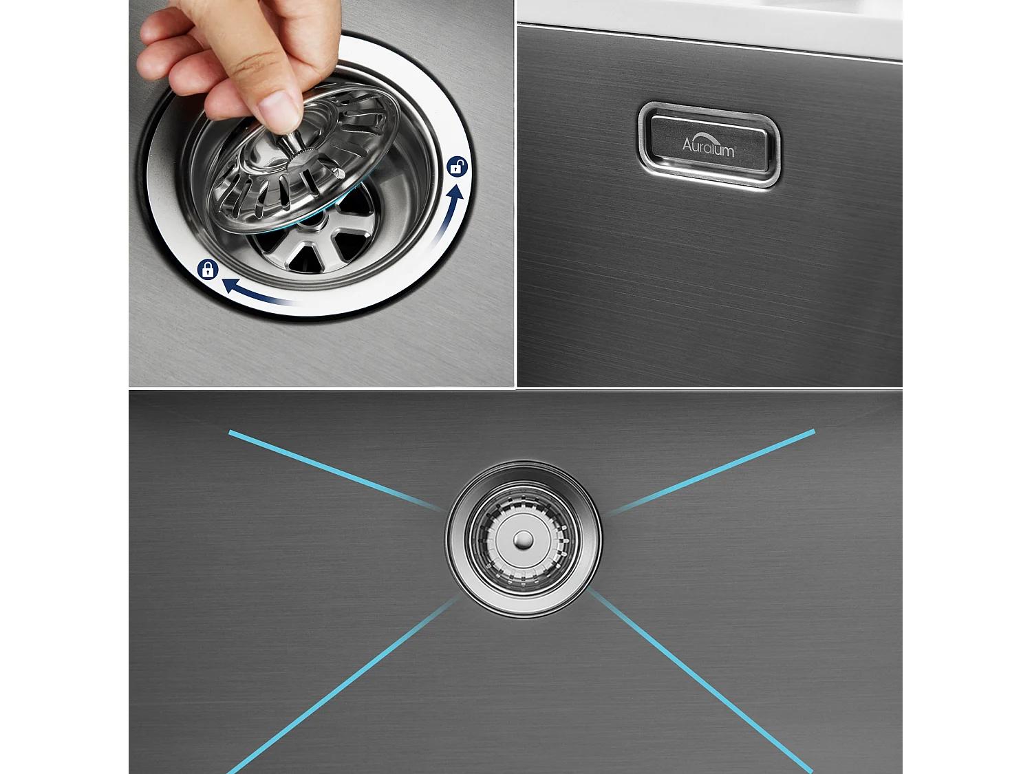 Évier Cuisine 1 Bac 70*44*19CM,à Encastrer/Fleur/Sous-Plan,avec Siphon/Trop-Plein,+robinet de cuisine rétractable à deux fonctions, Noir