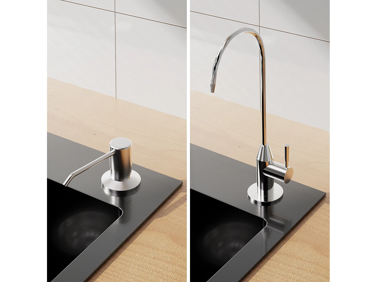 AuraLum Max GootsteenInbouw/opzet 2 bakken met zeepdistructor/afvoerset, gootsteen 75x45x19cm roestvrij voor keuken, zwart, EU model