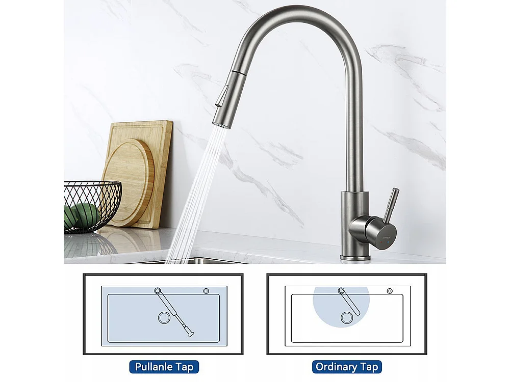 2 en 1 Évier de Cuisine 2 Bac 75x45x19cm,Encastré/ à Poser avec Distributeur de Savon+Robinet de Cuisine Noir,  Inox Extractible Rotatif à 360