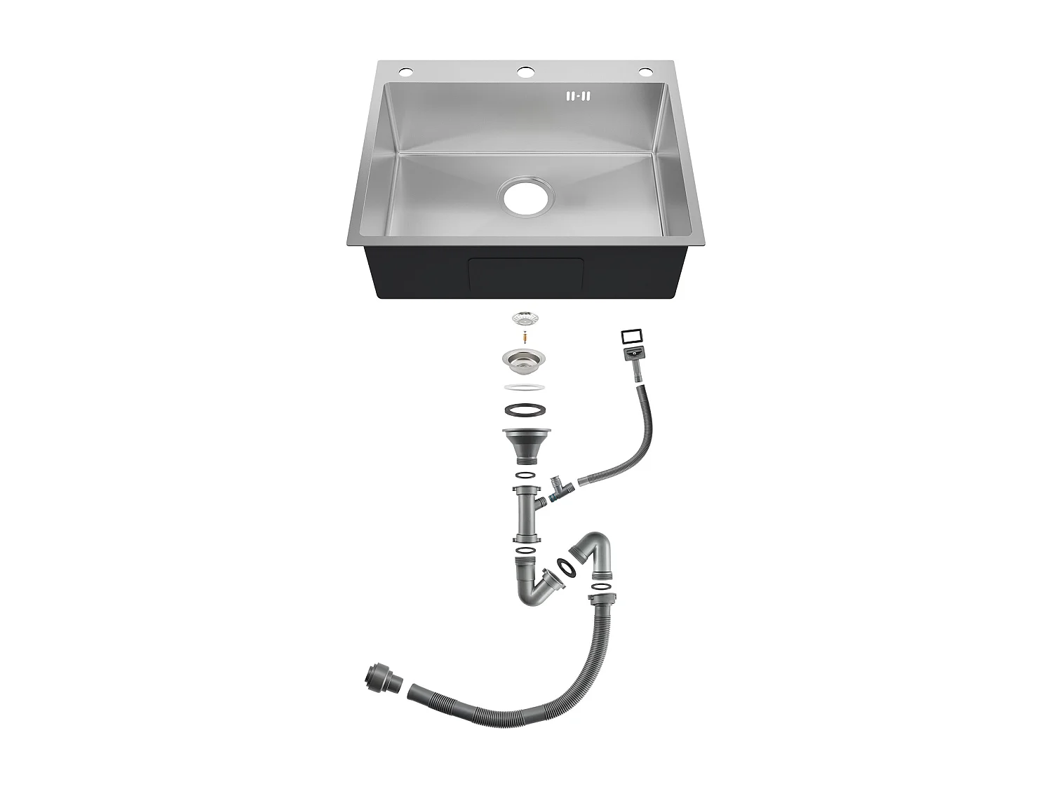 Auralum max Fregadero de cocina en EncaStrer,1 Bac,60*49*20CM, Fregadero 1 Tanque de acero inoxidable 304,Silver