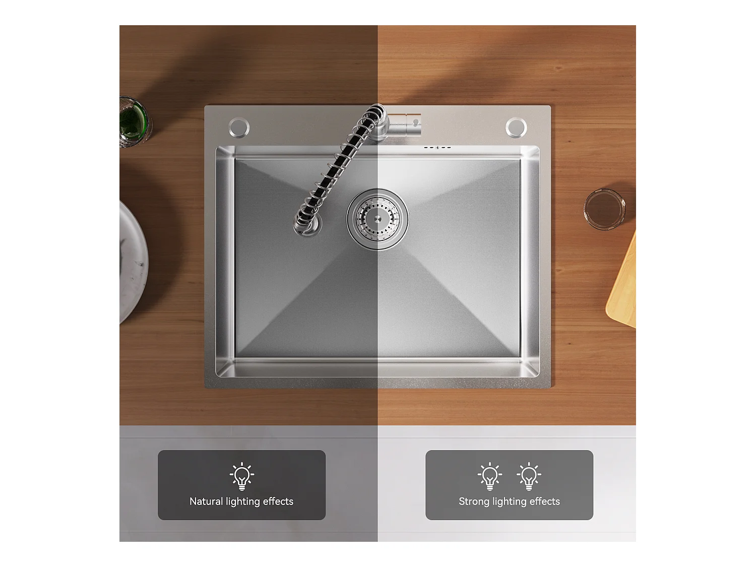 Auralum max Fregadero de cocina en EncaStrer,1 Bac,60*49*20CM, Fregadero 1 Tanque de acero inoxidable 304,Silver