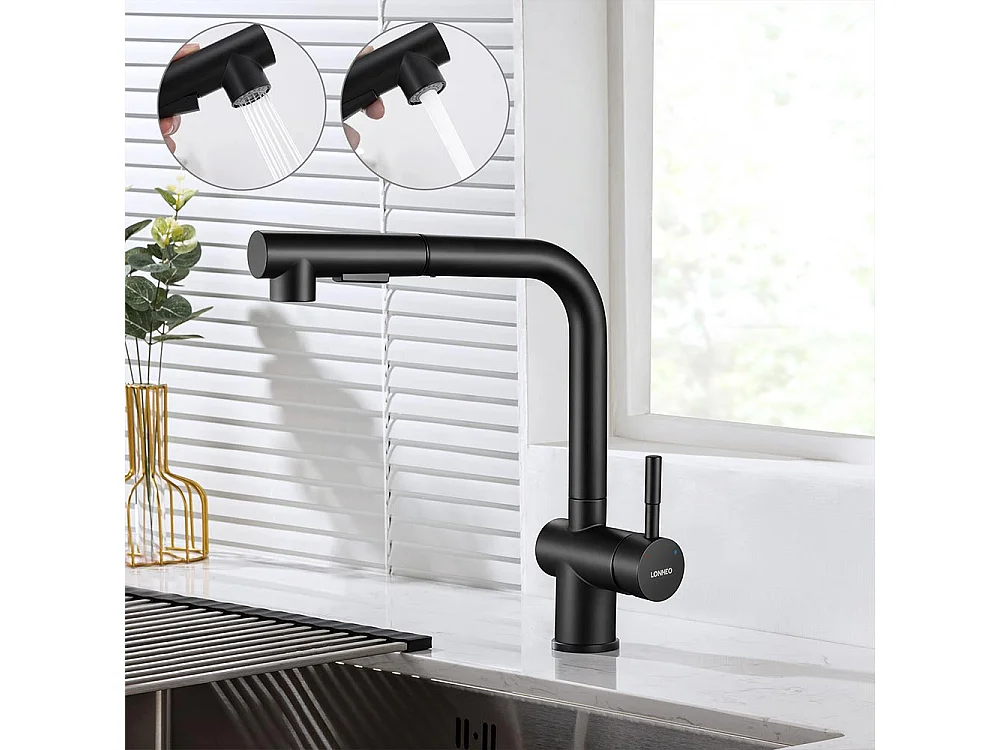 Auralum MAX Évier Cuisine 1 Bac 75 x 45 cm,Évier Inox Noir avec Égouttoir Pliable+Robinet Cuisine Douchette Extractible Deux Jets Pivotant 360°,Noir