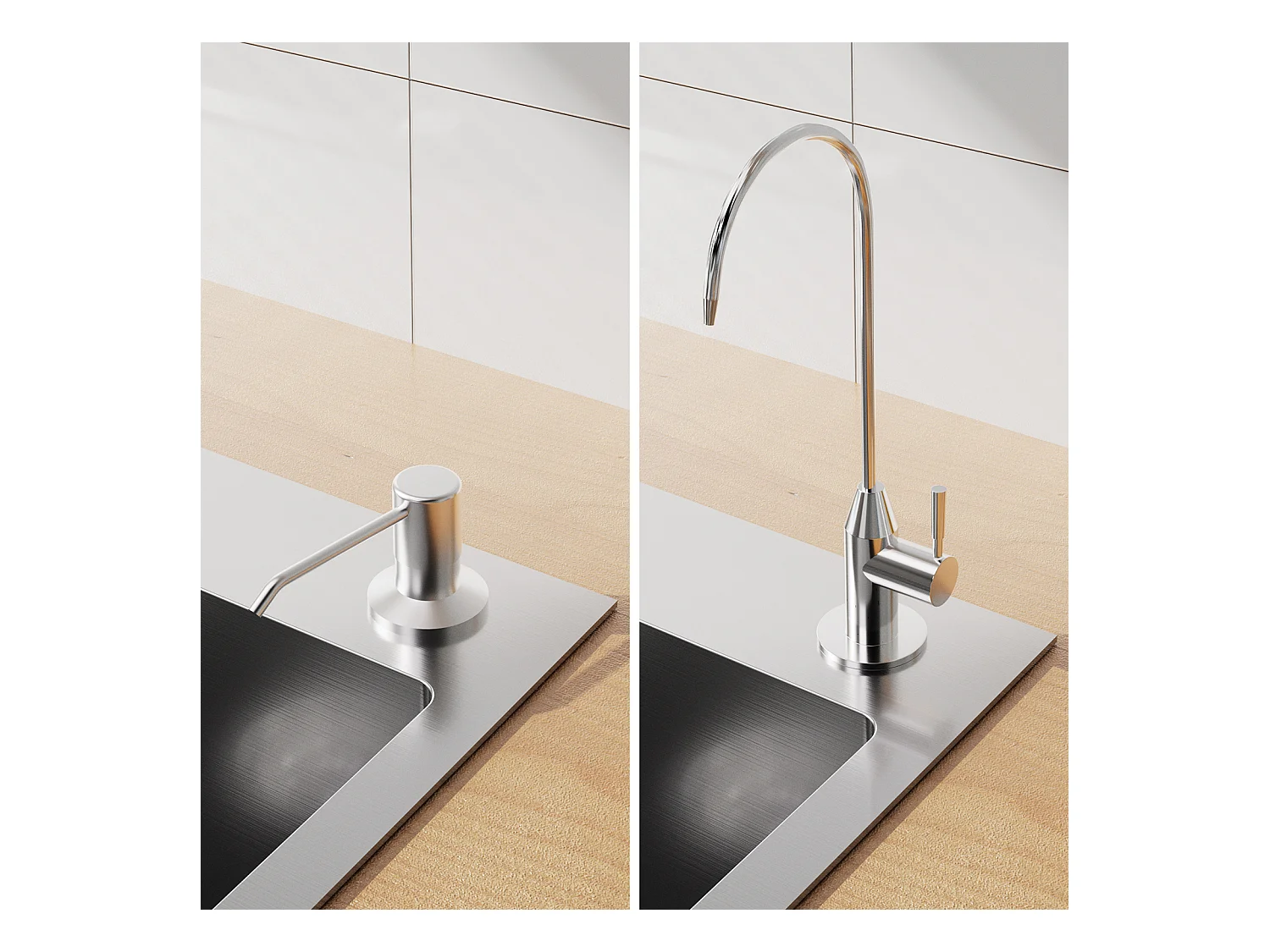 2en1 Évier Cuisine 2Bac 75x45x19cm,Encastré/ à Poser avec Distributeur de Savon+Robinet Cuisine Flexible Bec Haut Orientable Librement,Blanc