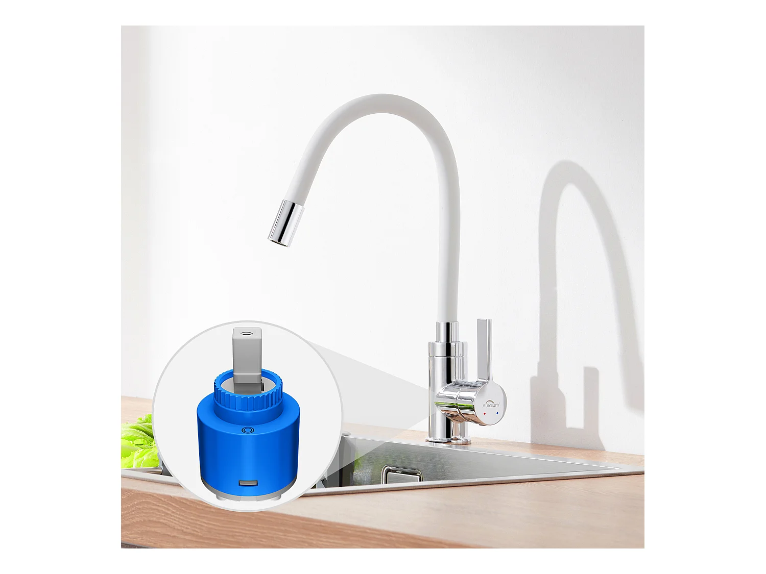 2en1 Évier Cuisine 2Bac 75x45x19cm,Encastré/ à Poser avec Distributeur de Savon+Robinet Cuisine Flexible Bec Haut Orientable Librement,Blanc