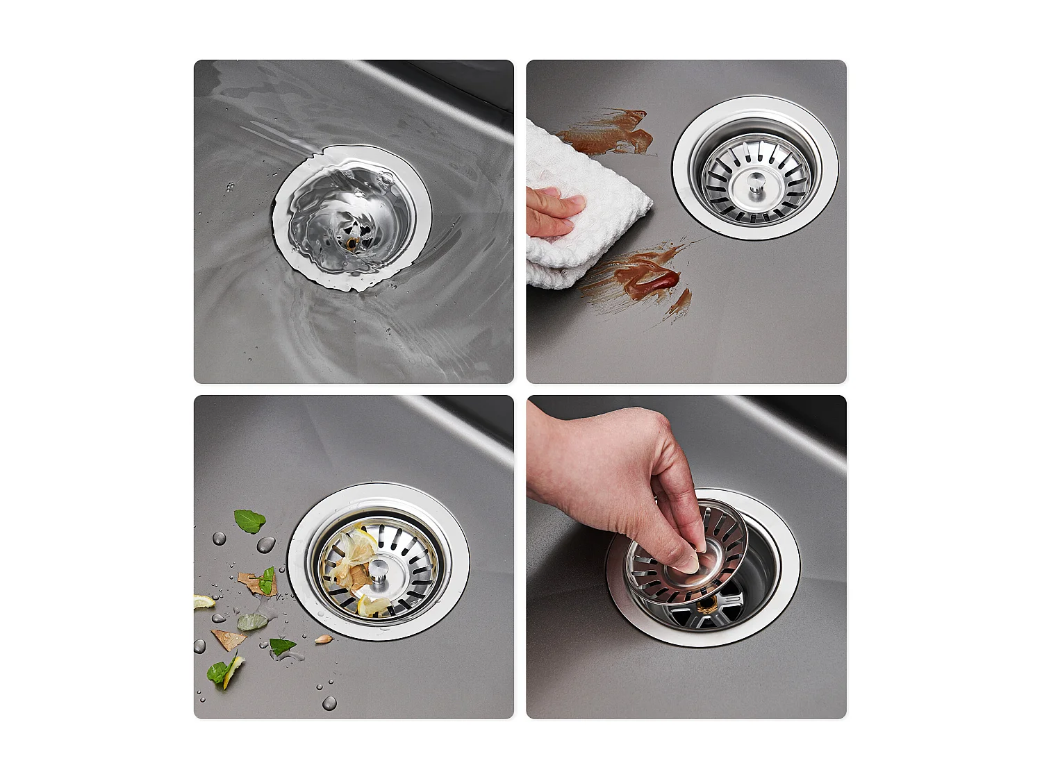 Auralum max Fregadero de 1 seno 60 x 44 x 20 cm,Fregadero de 1 seno inoxidable 304, Fregadero bajo encimera y bajo encimera con escurridor,Gris-Negro