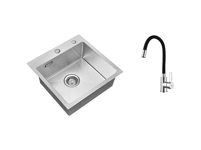 Évier Cuisine 1 Bac 45x45CM Acier Inoxydable 304 ,encastré et à Poser+Robinet de Cuisine Flexible Bec Haut Orientable