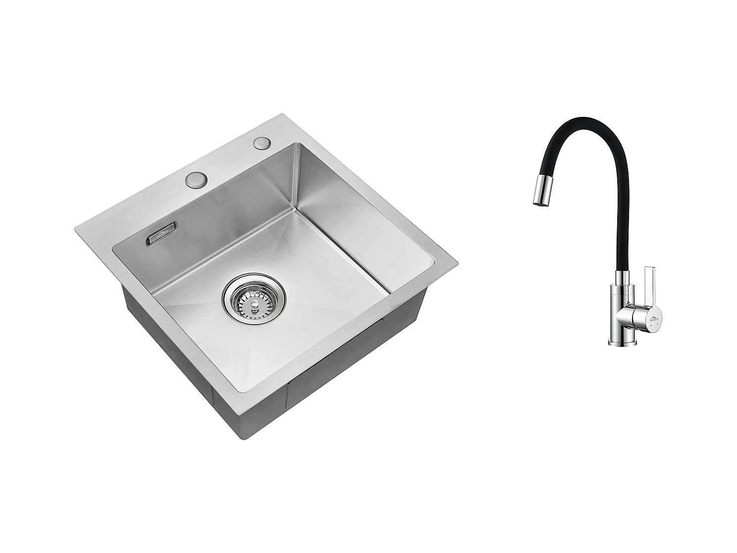 Évier Cuisine 1 Bac 45x45CM Acier Inoxydable 304 ,encastré et à Poser+Robinet de Cuisine Flexible Bec Haut Orientable