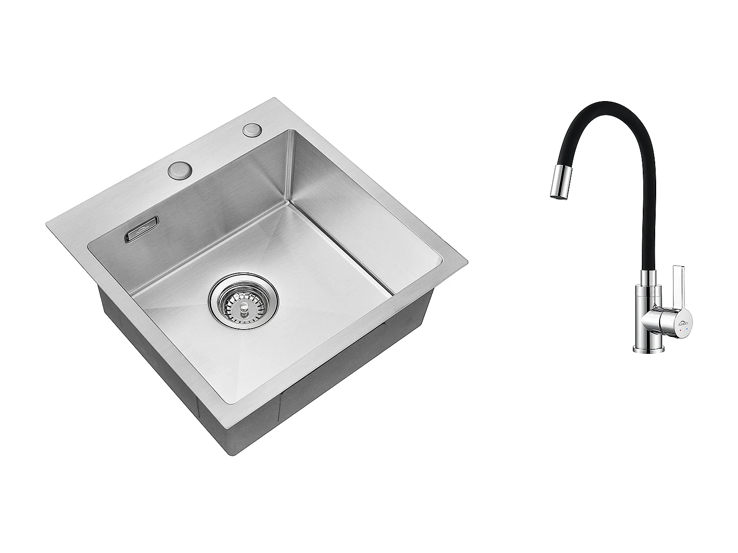 Évier Cuisine 1 Bac 45x45CM Acier Inoxydable 304 ,encastré et à Poser+Robinet de Cuisine Flexible Bec Haut Orientable