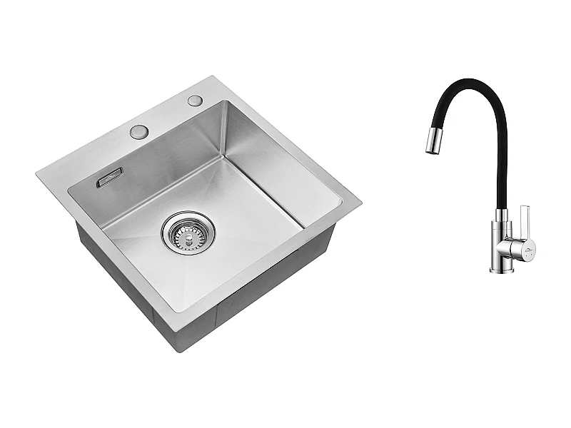 Évier Cuisine 1 Bac 45x45CM Acier Inoxydable 304 ,encastré et à Poser+Robinet de Cuisine Flexible Bec Haut Orientable