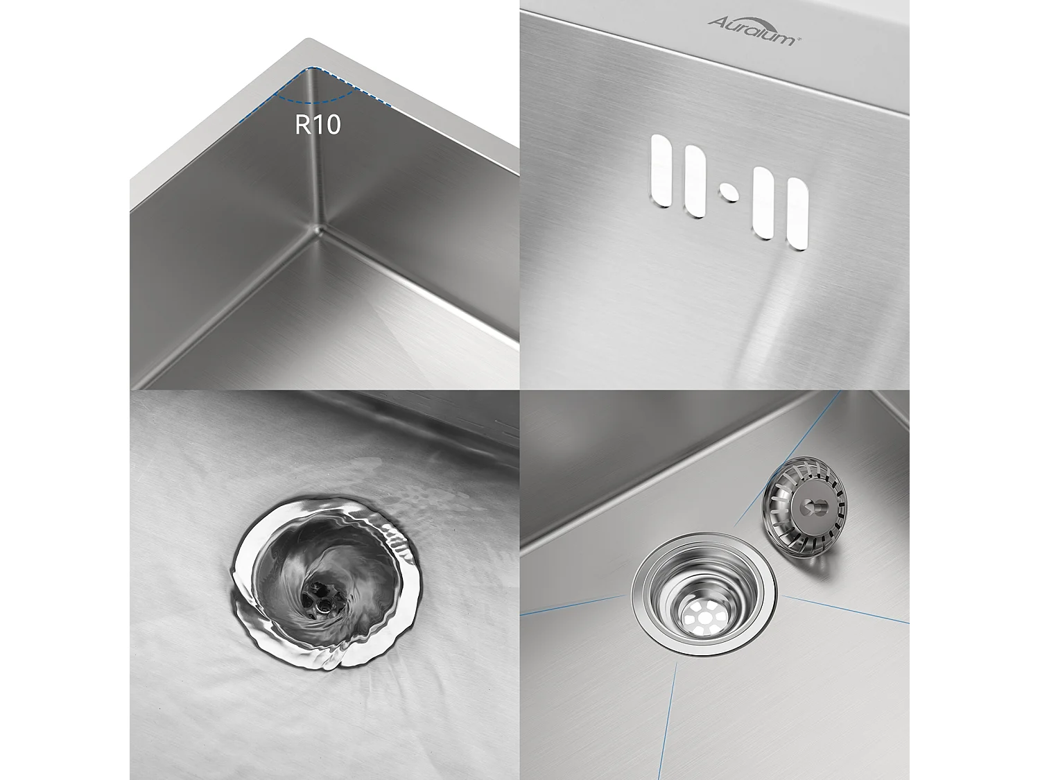 Évier Cuisine 1 Bac 55x45CM Évier à encastrer avec Distributeur Savon,Siphon/Trop-Plein Évier Inox Brossé pour Table à partir de 60 cm,EU Modèle