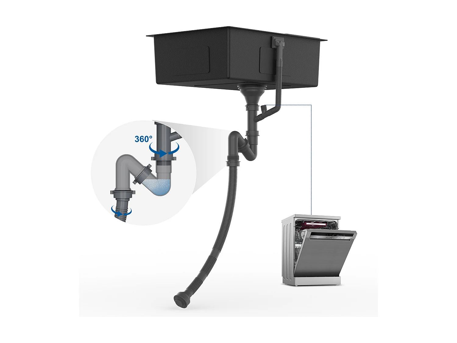 Auralum max Fregadero Cocina 1 Bandeja 60*44*20CM,Fregadero 1 Cubo Acero inoxidable 304,Fregadero empotrado/subplano aveC Cesta drenaje,Nano Silver