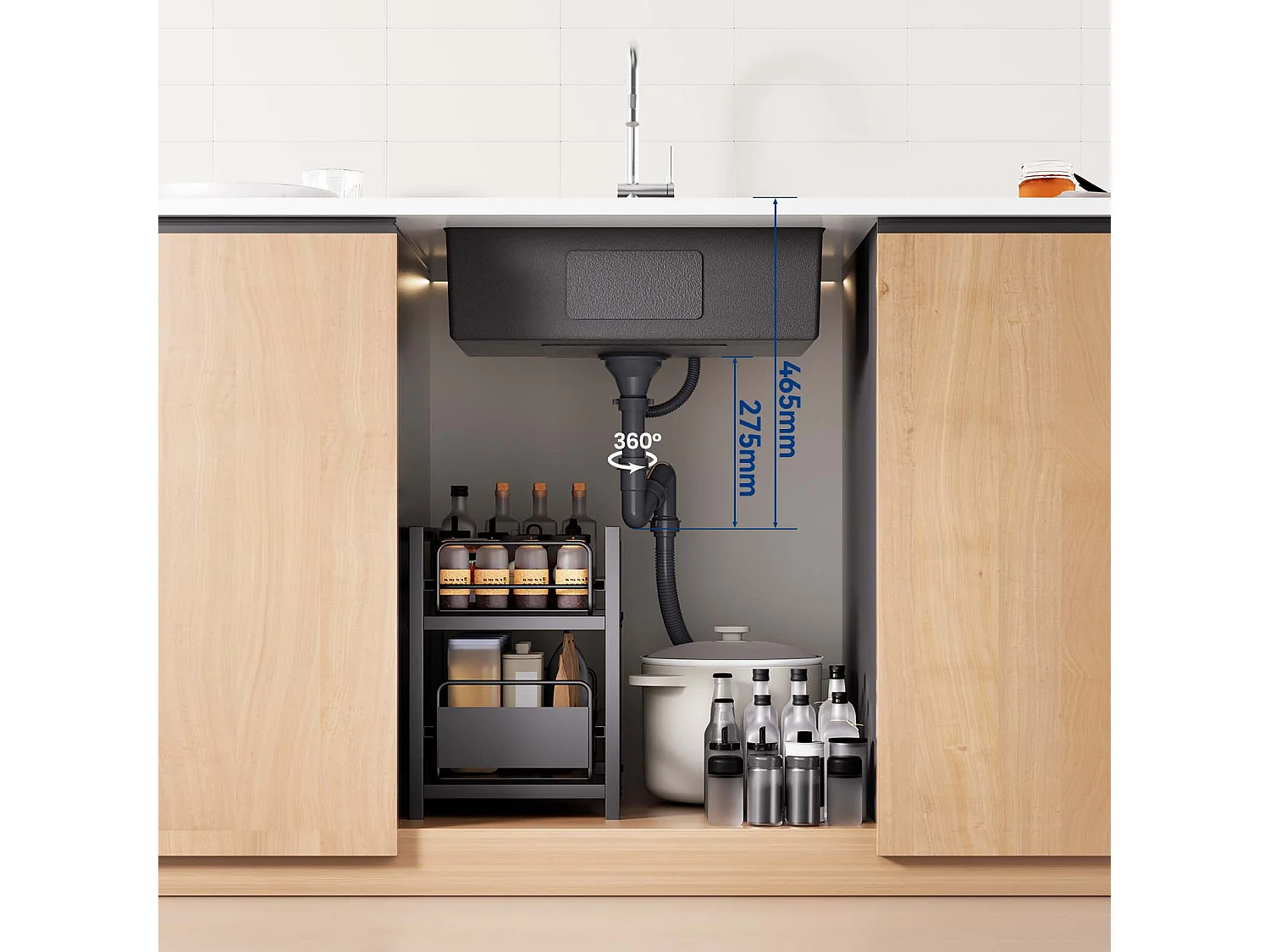 Auralum max Fregadero Cocina 1 Bandeja 60*44*20CM,Fregadero 1 Cubo Acero inoxidable 304,Fregadero empotrado/subplano aveC Cesta drenaje,Nano Silver