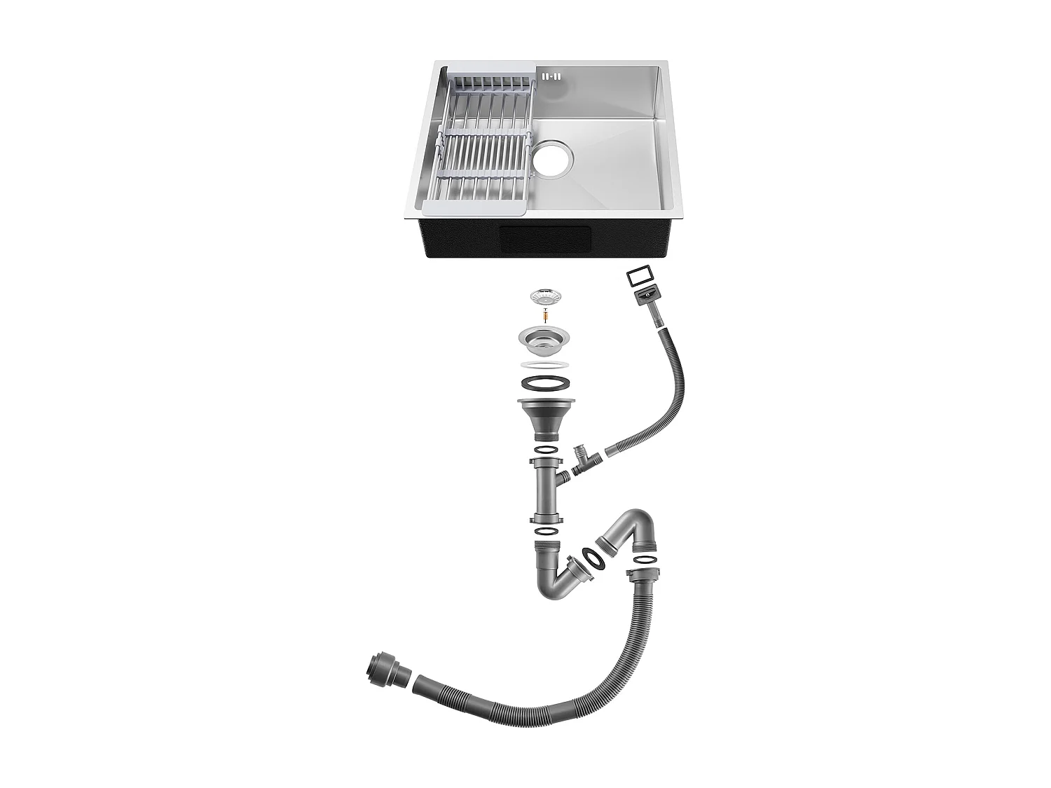 Auralum max Fregadero Cocina 1 Bandeja 60*44*20CM,Fregadero 1 Cubo Acero inoxidable 304,Fregadero empotrado/subplano aveC Cesta drenaje,Nano Silver