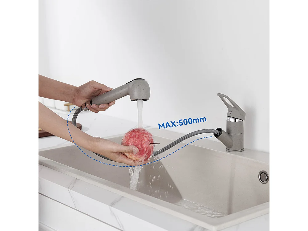 Évier de Cuisine 2 Bac Noir,75x45x19cm, Encastré/ à Poser avec Distributeur de Savon+Robinet Cuisine (Gris) avec Douchette Extractible 2 Jets