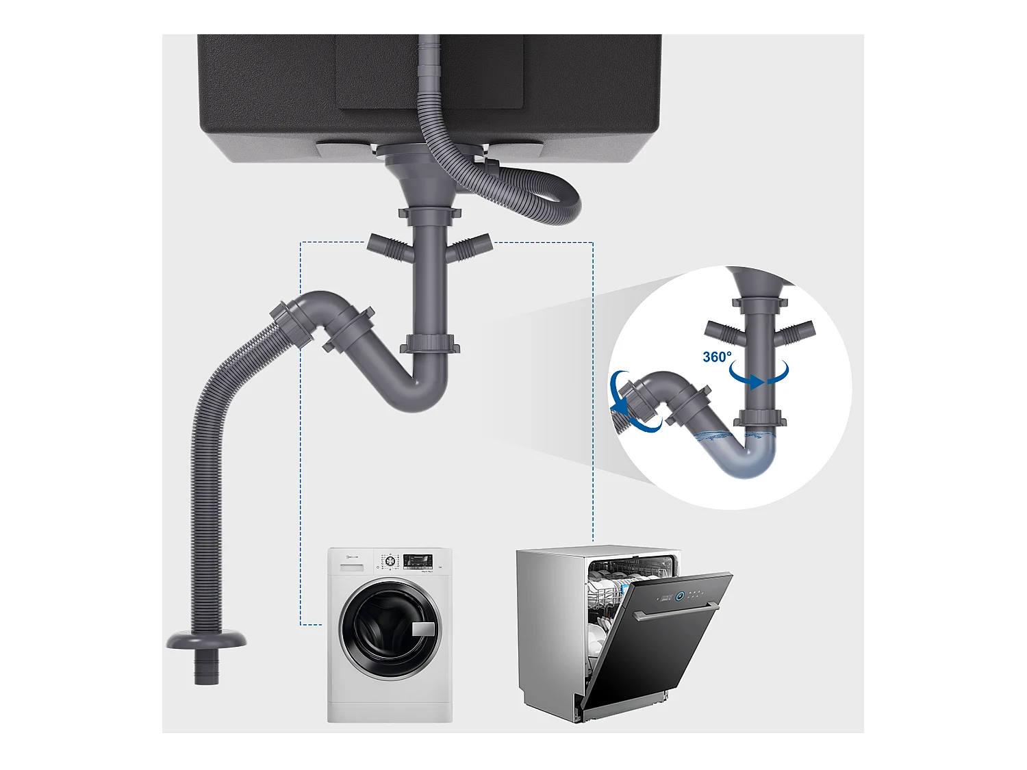 AuraLum Max Aanrecht 1 Bak Roestvrij Staal 65x45CM Inbouw en Opzetbare Spoelbak Met Kraan Montagegat, Zwart, EU Model