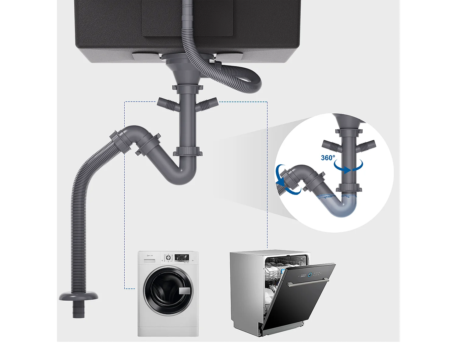 AuraLum Max Aanrecht 1 Bak Roestvrij Staal 65x45CM Inbouw en Opzetbare Spoelbak Met Kraan Montagegat, Zwart, EU Model