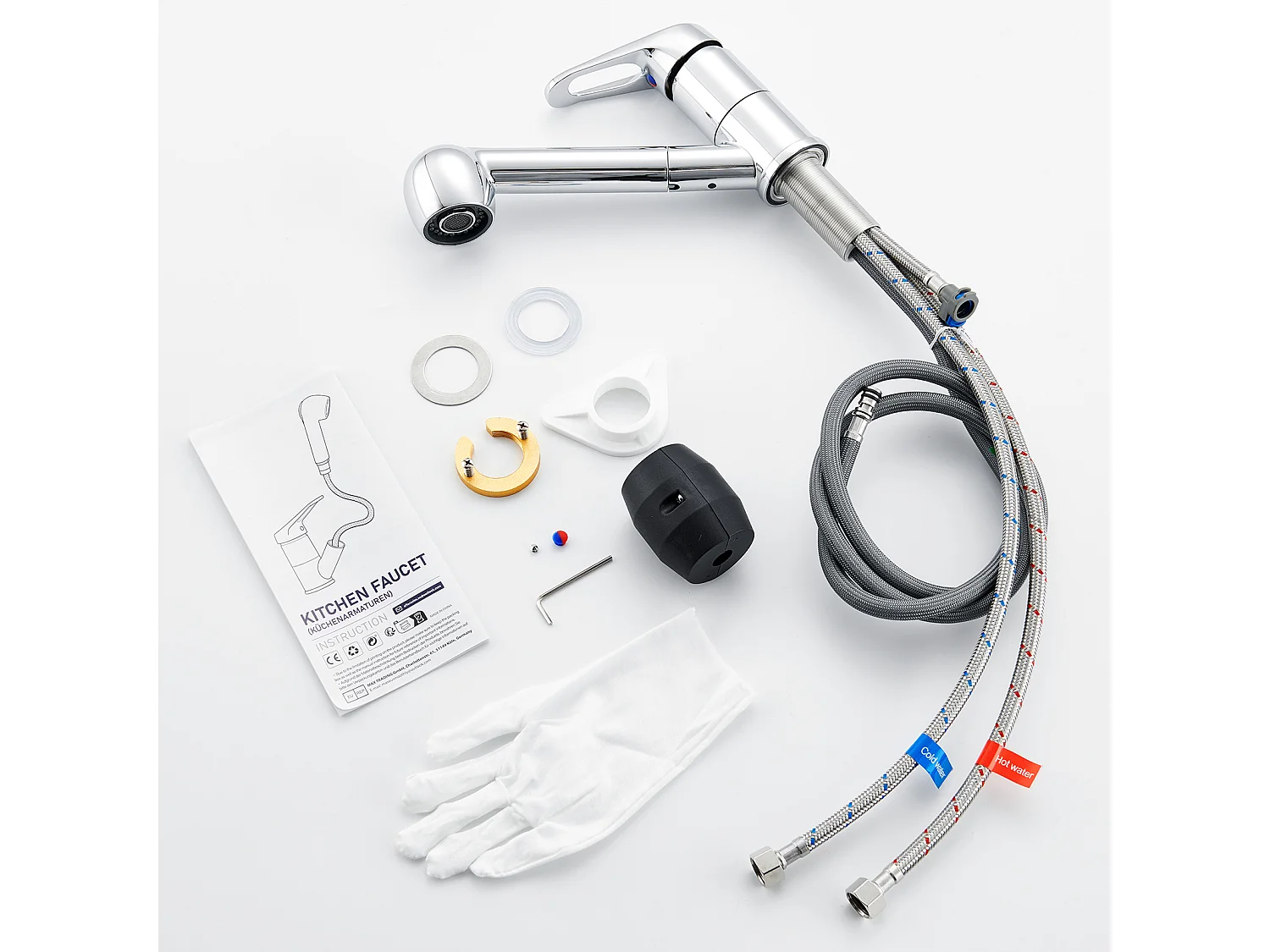 Évier Cuisine 1 Bac 45x45CM Acier Inoxydable 304 ,encastré et à Poser+Mitigeur Cuisine avec Douchette Extractible Rotatif 360° ,Chromé