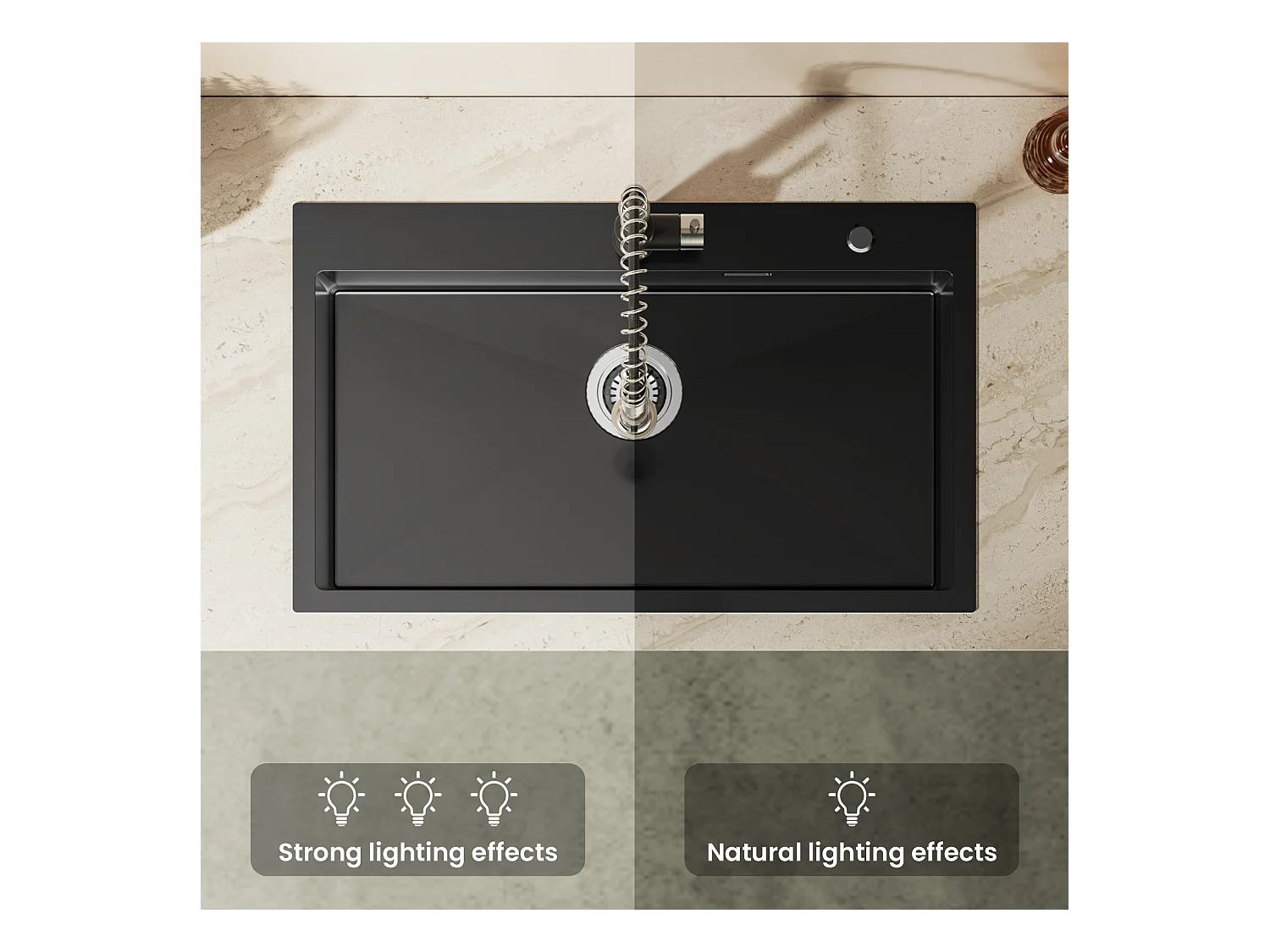 Auralum MAX Évier de Cuisine 1 Bac 75 x 45 cm,Évier Inox Noir avec Égouttoir Pliable+Mitigeur Évier avec Bec Flexible,Robinet de Cuisine Rabattable