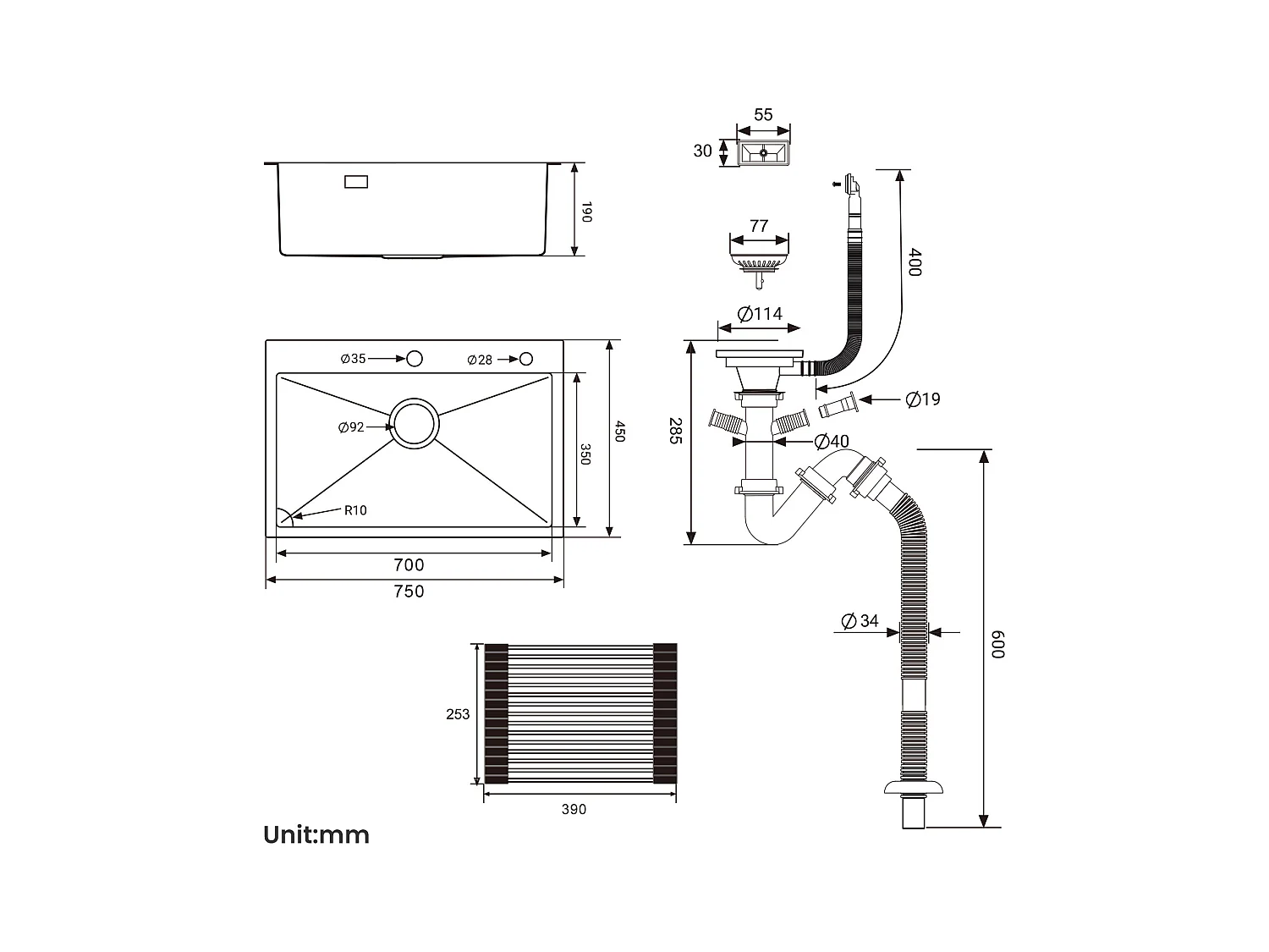 Auralum MAX Évier de Cuisine 1 Bac 75 x 45 cm,Évier Inox Noir avec Égouttoir Pliable+Mitigeur Évier avec Bec Flexible,Robinet de Cuisine Rabattable