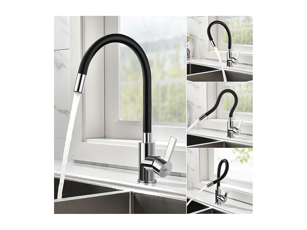 Auralum MAX Évier de Cuisine 1 Bac 75 x 45 cm,Évier Inox Noir avec Égouttoir Pliable+Mitigeur Évier avec Bec Flexible,Robinet de Cuisine Rabattable