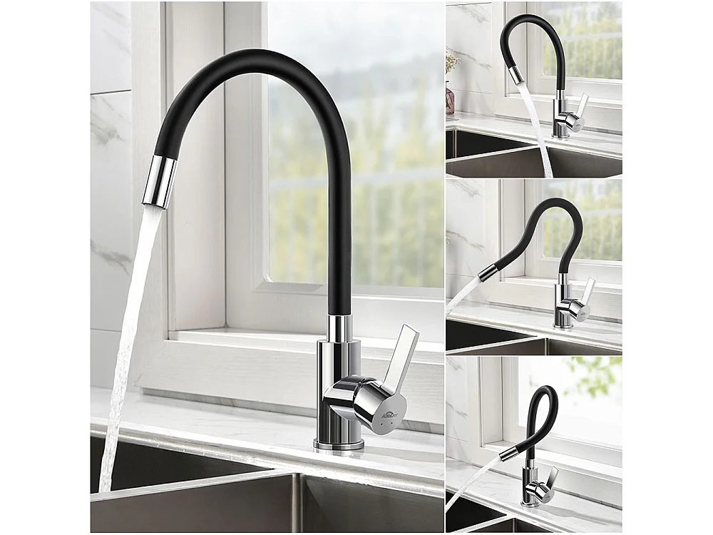 Auralum MAX Évier de Cuisine 1 Bac 75 x 45 cm,Évier Inox Noir avec Égouttoir Pliable+Mitigeur Évier avec Bec Flexible,Robinet de Cuisine Rabattable