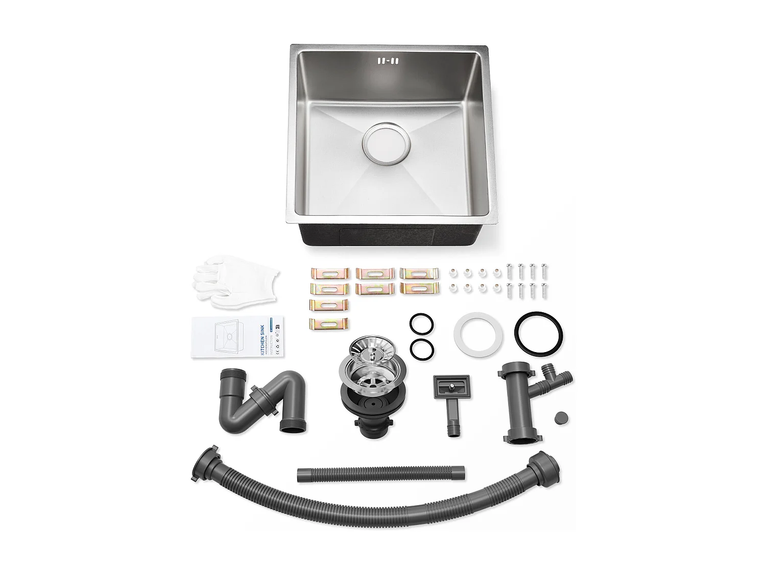 AuraLum Max  Évier Encastré 44x44x20CM cm - Évier de Cuisine 1 Bac en Acier Inoxydable 304- Évier de Cuisine Argent avec vidange,EU Modèle