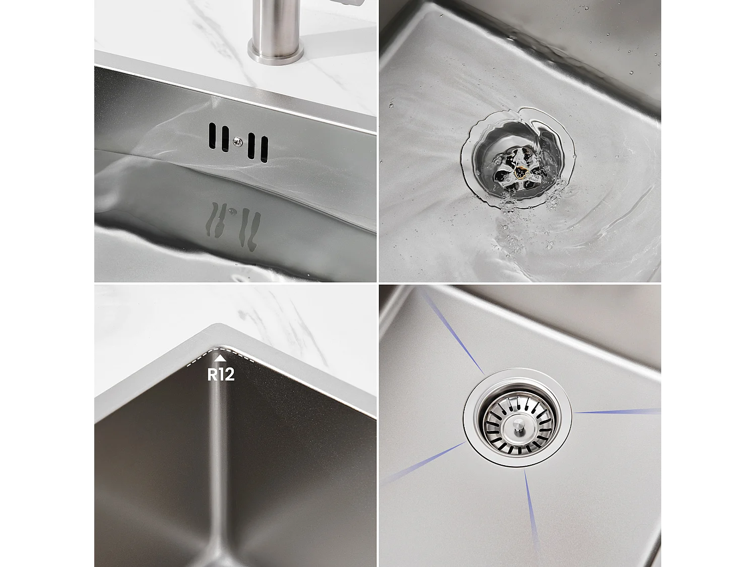 AuraLum Max  Évier Encastré 44x44x20CM cm - Évier de Cuisine 1 Bac en Acier Inoxydable 304- Évier de Cuisine Argent avec vidange,EU Modèle