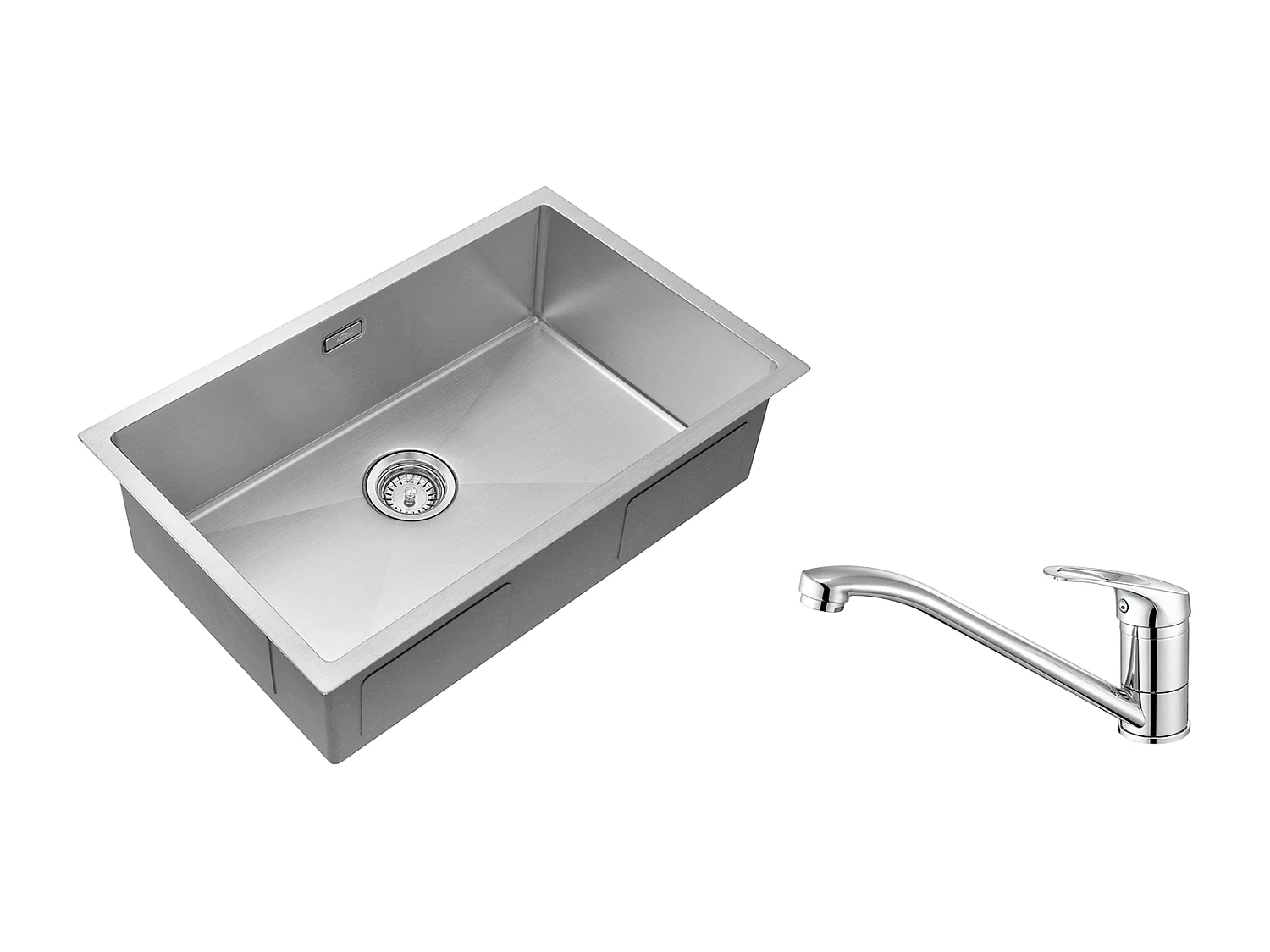 Évier Cuisine 1 Bac 70*44*19CM,à Encastrer/Fleur/Sous-Plan,avec Siphon/Trop-Plein+Robinet Cuisine,Orientable 360°,Eau Chaude/Froide,en Laiton,Chromé