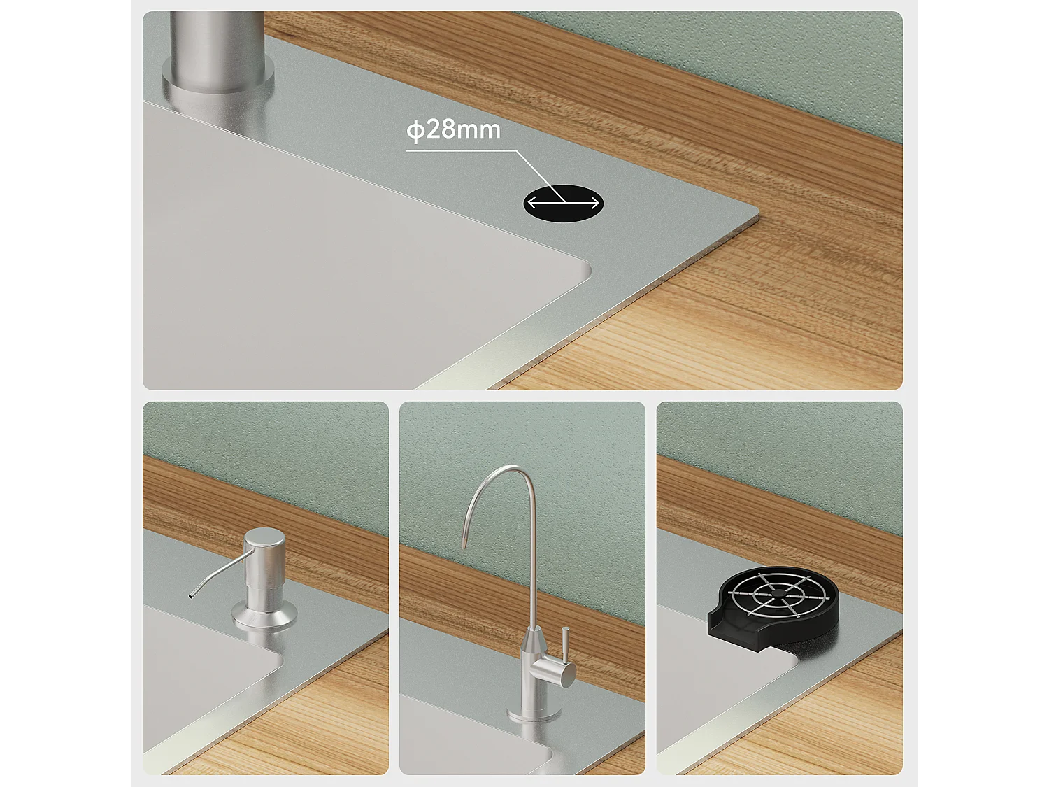 1 Becken Küchenspüle 44*49*20 CM, Küchenspüle mit Seifenspender, 304 Edelstahl, Unterbau-/Einbauspüle Spüle mit Wasserhahn-Montageloch