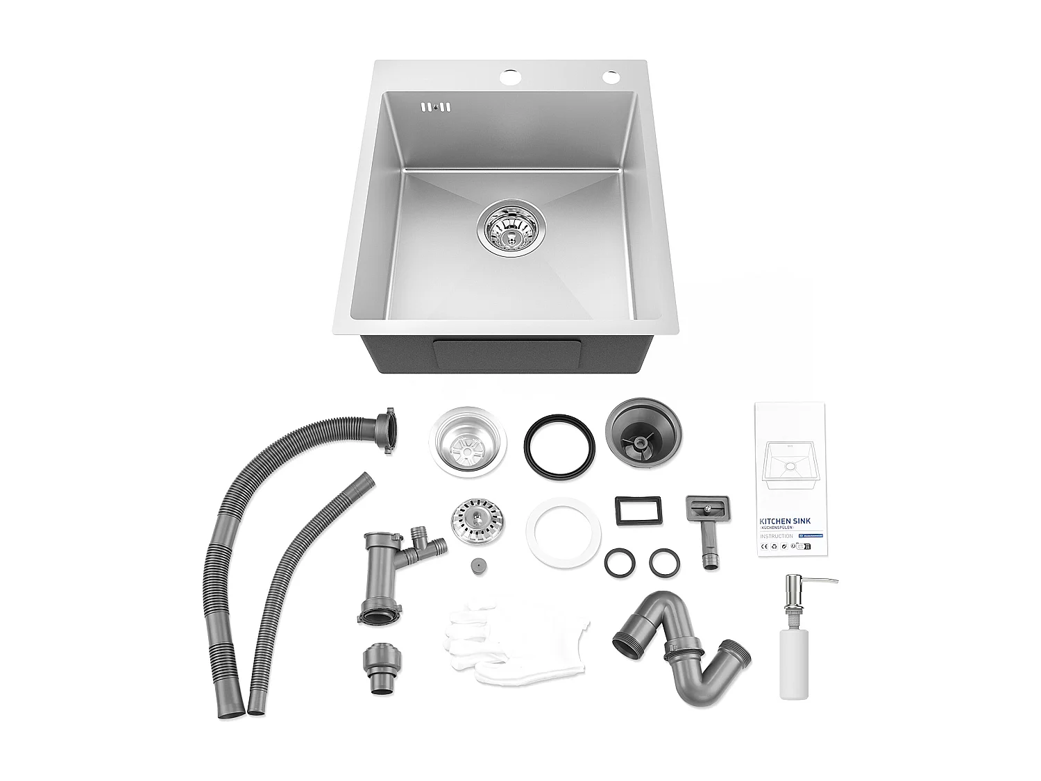 Évier Cuisine 1 Bac 44*49*20 CM,Lavabo Cuisine avec Distributeur Savon,Inox 304,Évier encastré/à Poser Évier avec Trou de Montage pour Robinet