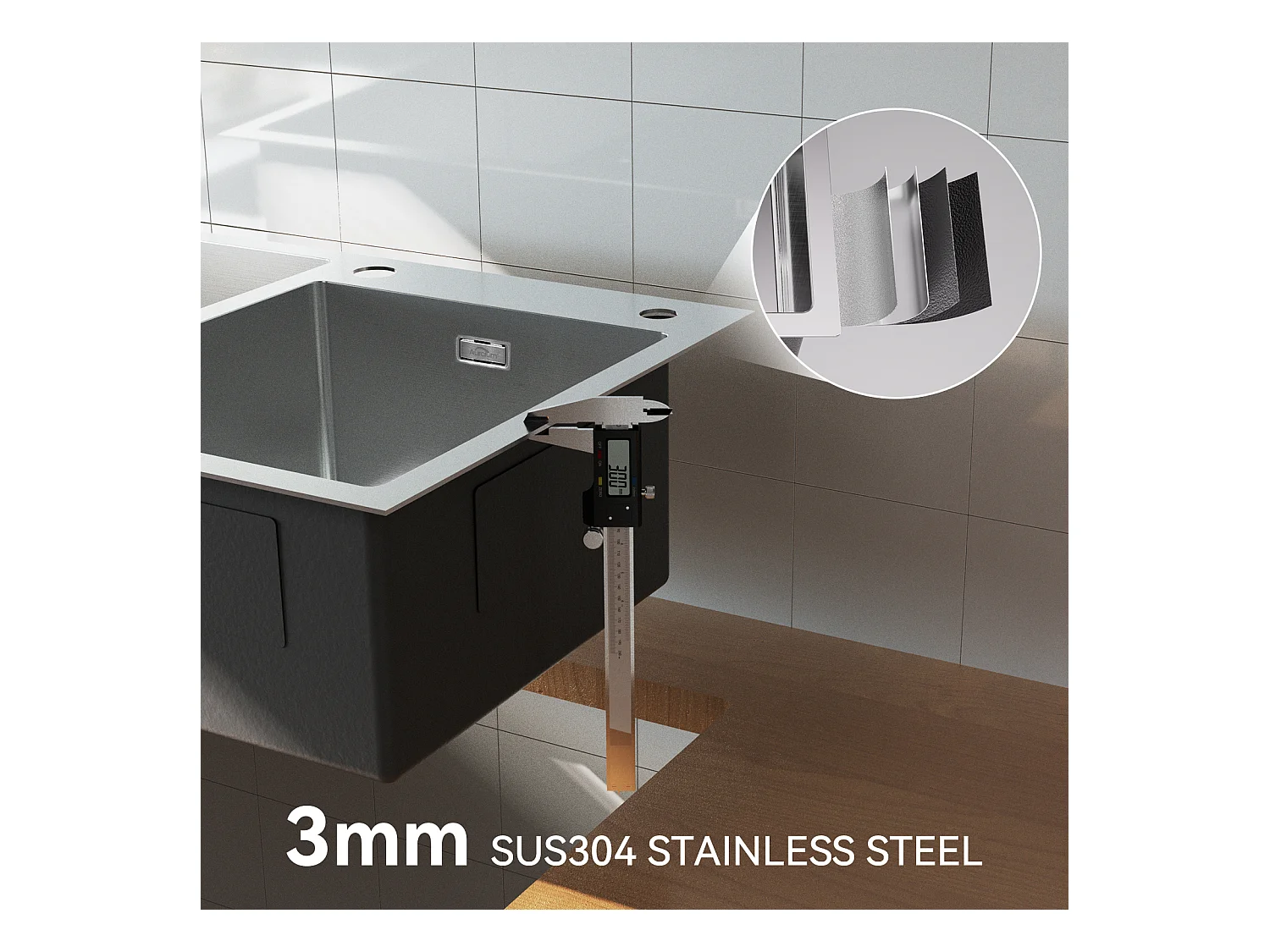 Évier à Encastré/à Poser 2 Bacs avec Distributeur de savon et Ensemble de Drainage,Évier 75x45x19cm en Acier Inoxydable, Brossé, EU Modèle