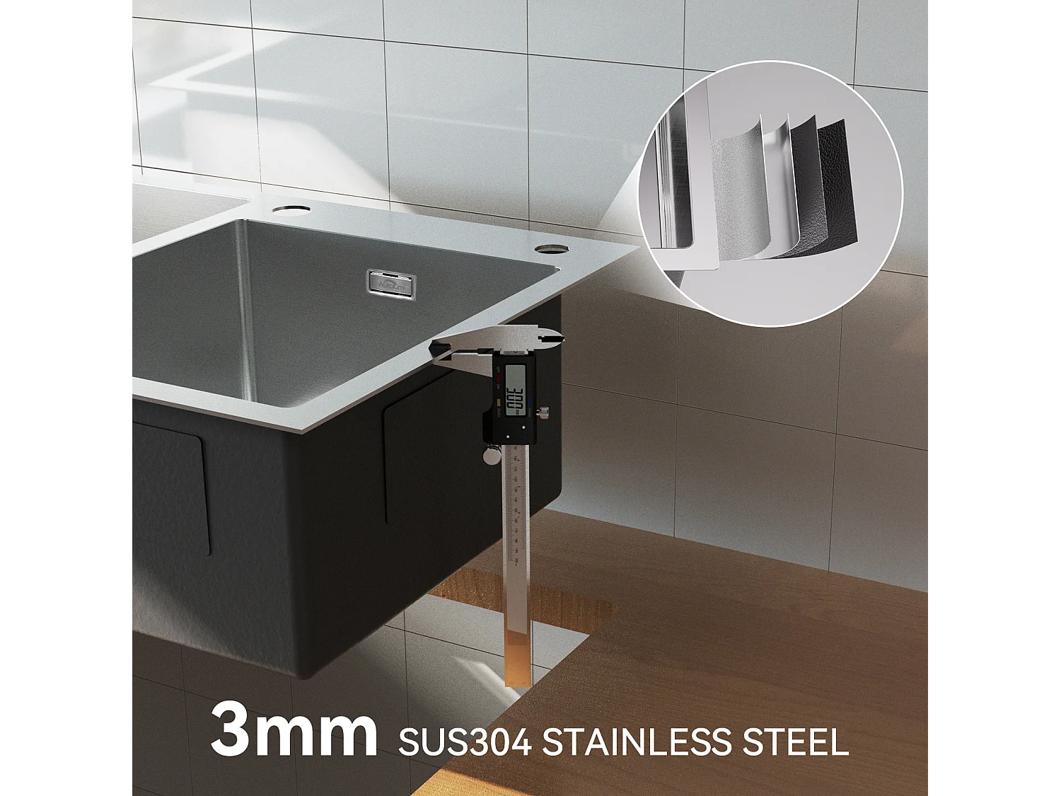 Évier à Encastré/à Poser 2 Bacs avec Distributeur de savon et Ensemble de Drainage,Évier 75x45x19cm en Acier Inoxydable, Brossé, EU Modèle