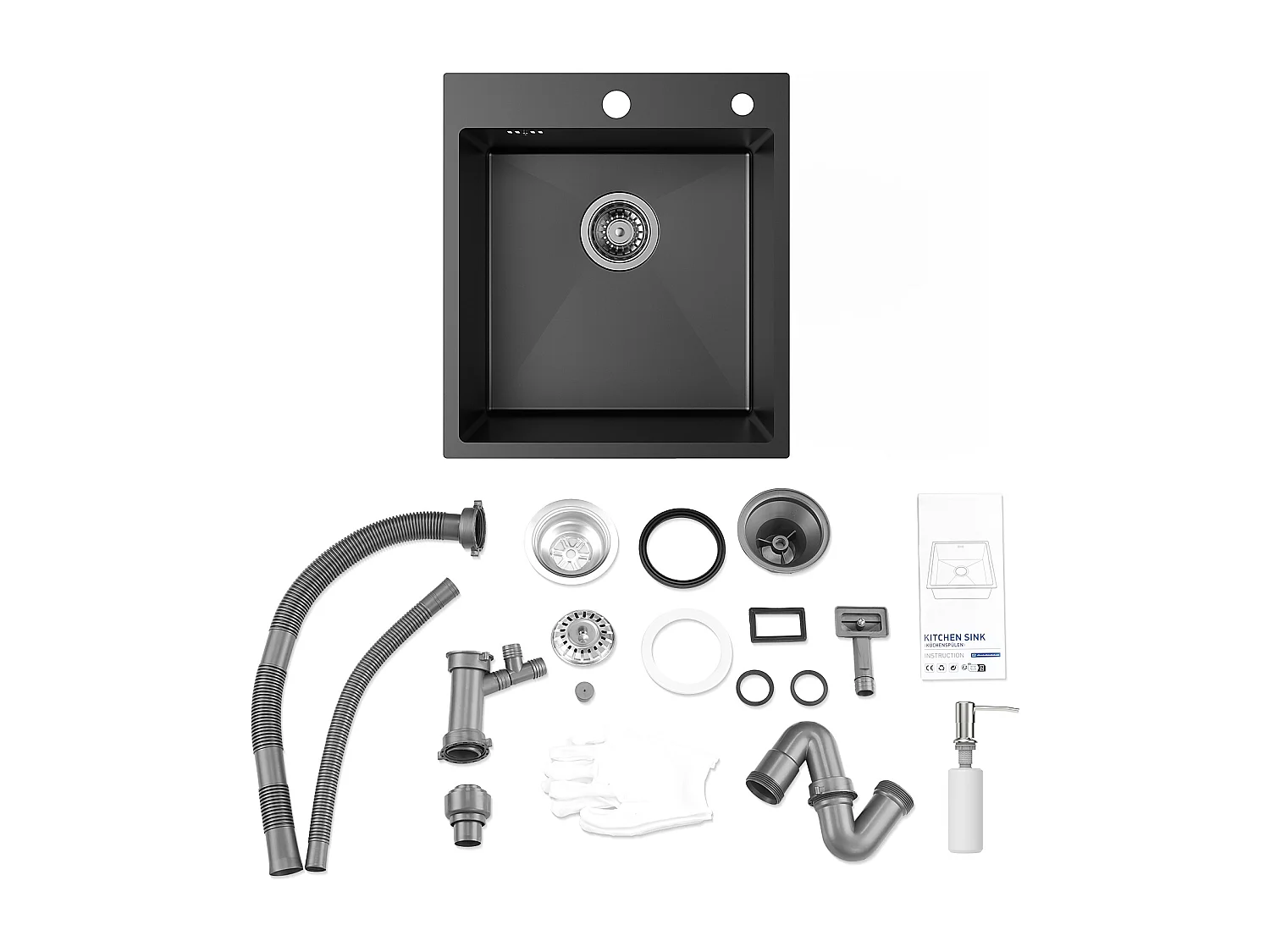 Évier Cuisine 1 Bac Gris Noir,44*49*20 CM,Lavabo Cuisine avec Distributeur Savon,Inox,Évier encastré/à Poser Évier avec Trou Montage pour Robinet