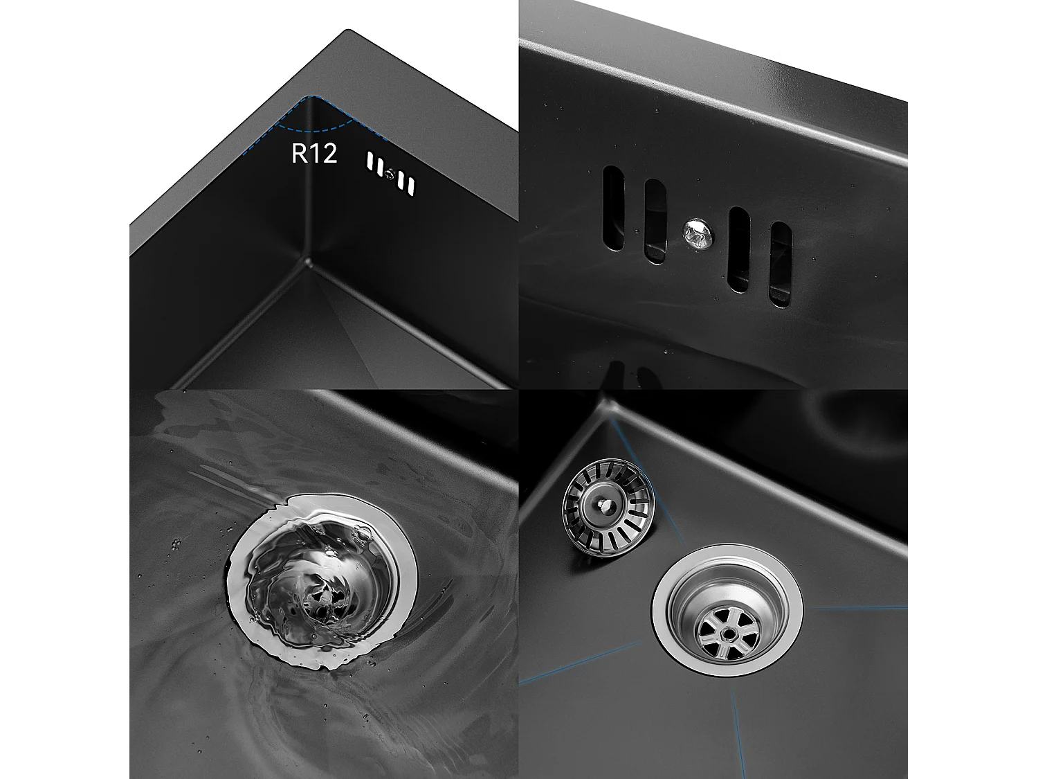 Évier Cuisine 1 Bac Gris Noir,44*49*20 CM,Lavabo Cuisine avec Distributeur Savon,Inox,Évier encastré/à Poser Évier avec Trou Montage pour Robinet