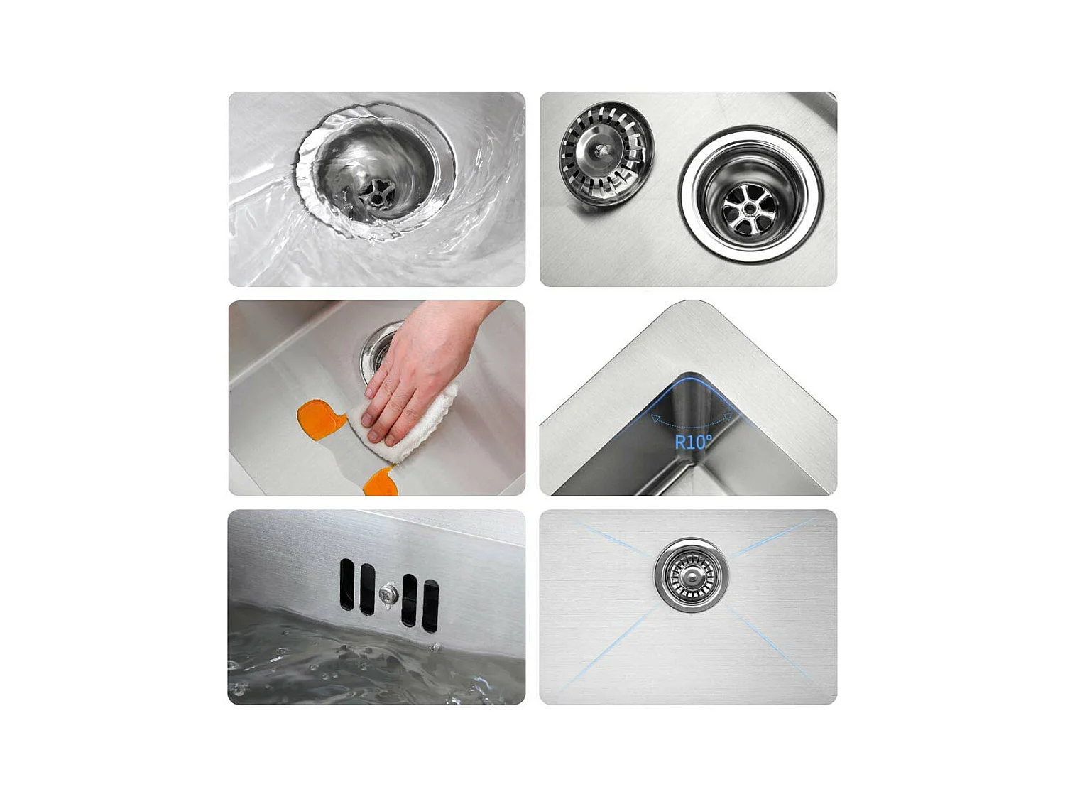 AuraLum Max Évier Cuisine 1 Bac en Acier Inoxydable 304 Brossé 45x45CM Évier encastré et à Poser Évier avec Trou de Montage pour Robinet,EU Modèle