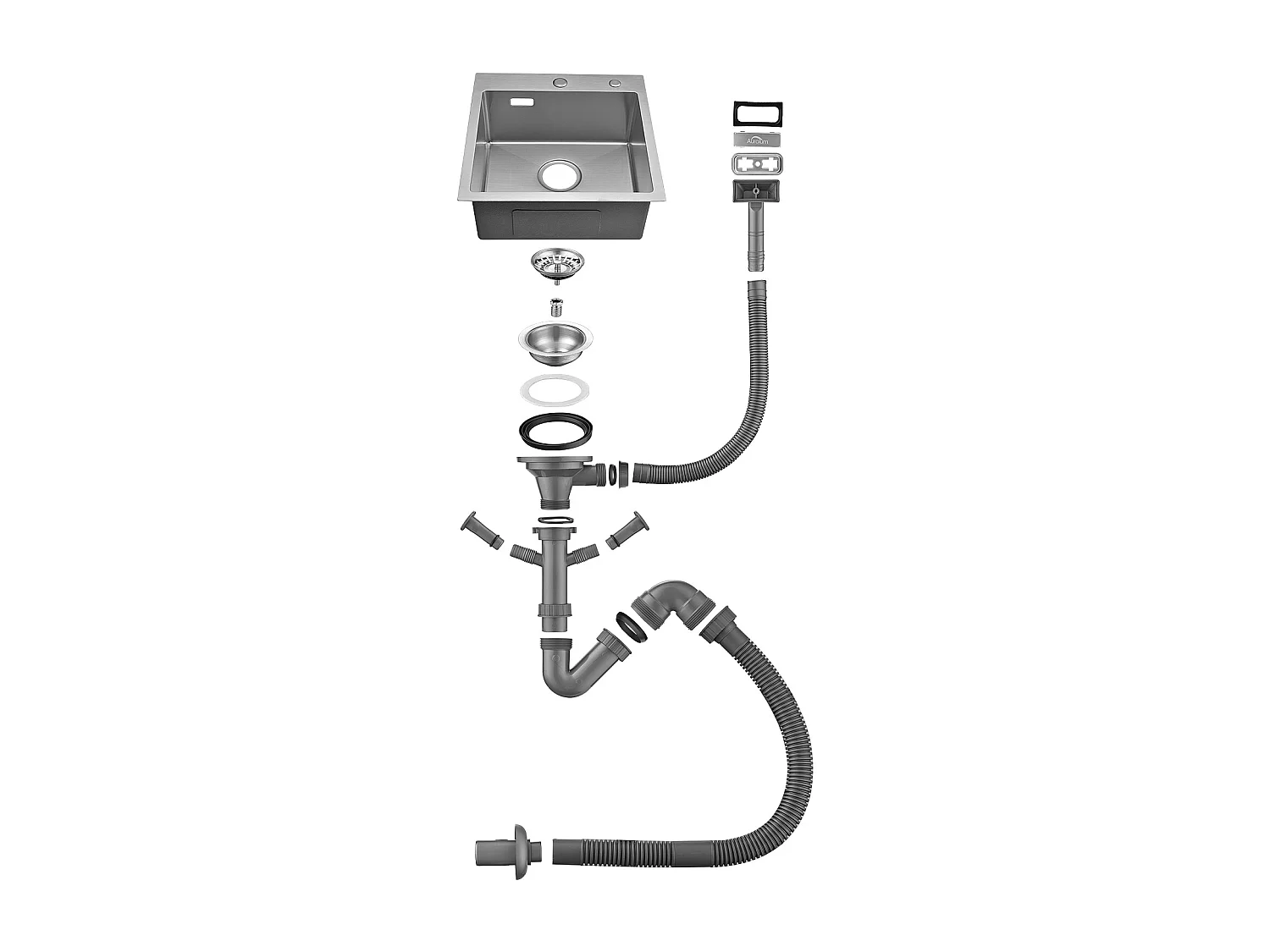 AuraLum Max Évier Cuisine 1 Bac en Acier Inoxydable 304 Brossé 45x45CM Évier encastré et à Poser Évier avec Trou de Montage pour Robinet,EU Modèle