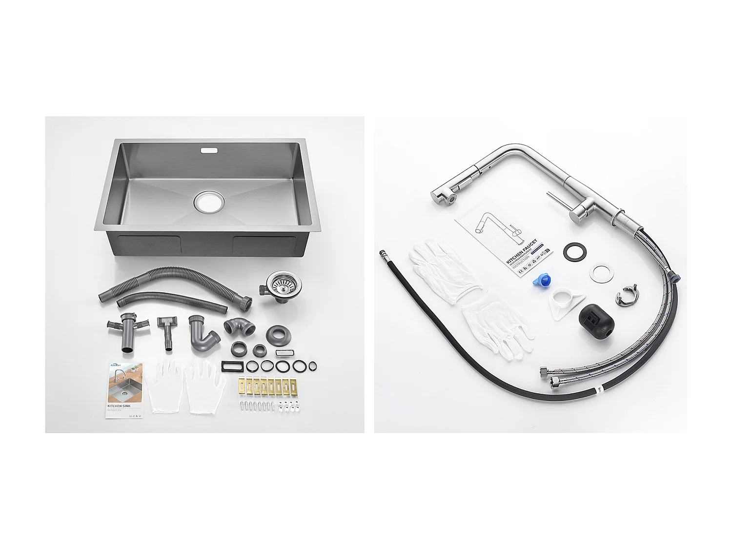 Évier Cuisine 1 Bac 70*44*19CM,à Encastrer/Fleur/Sous-Plan,avec Siphon/Trop-Plein+Mitigeur Cuisine avec Douchette Extractible Rotatif 360°,Brossé