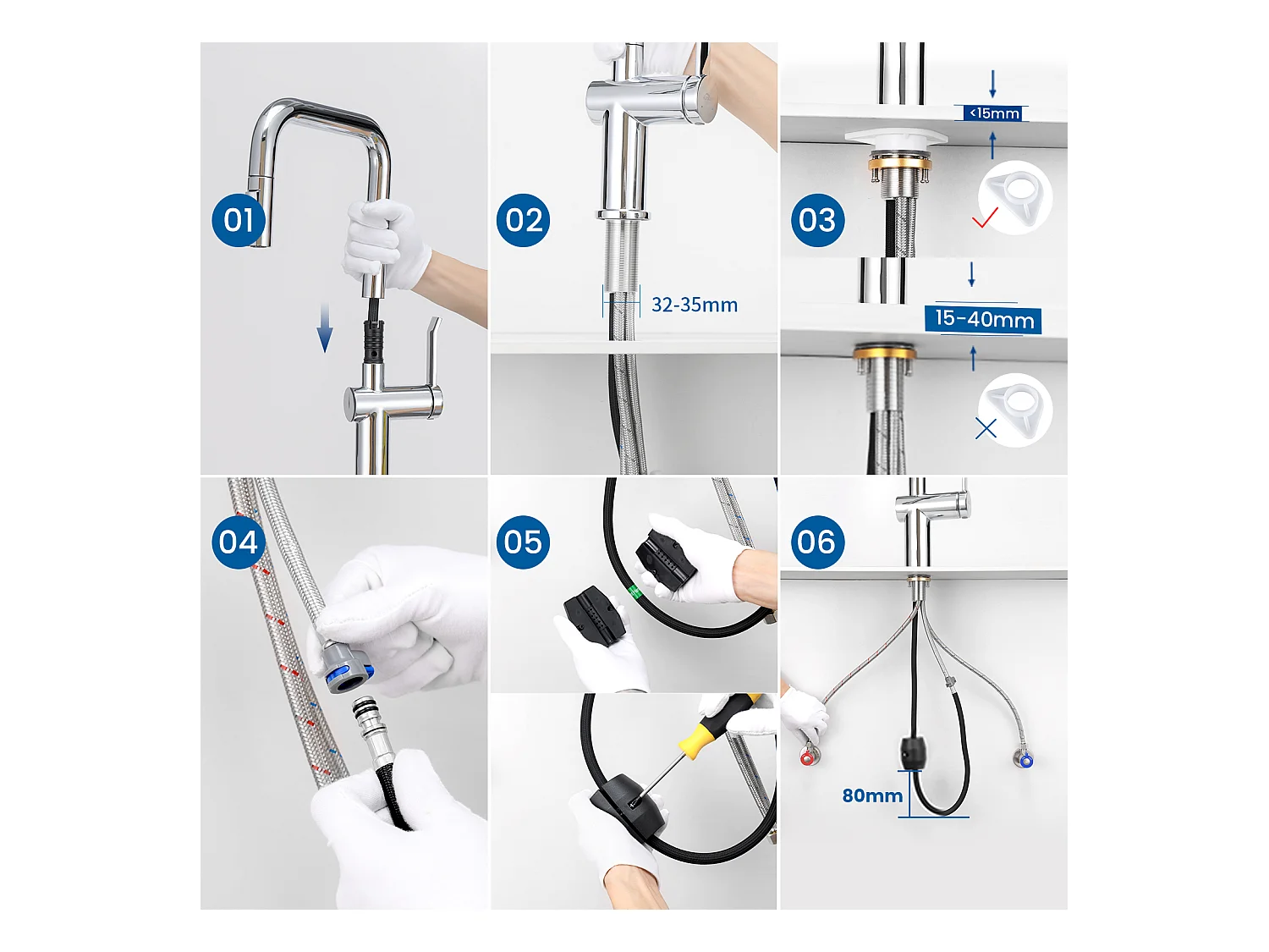 Évier Cuisine 1 Bac 45x45CM Acier Inoxydable+Robinet de Cuisine avec Douchette Extractible Rotatif 360 °,2 Fonctions,Barboteur démontable,Chromé