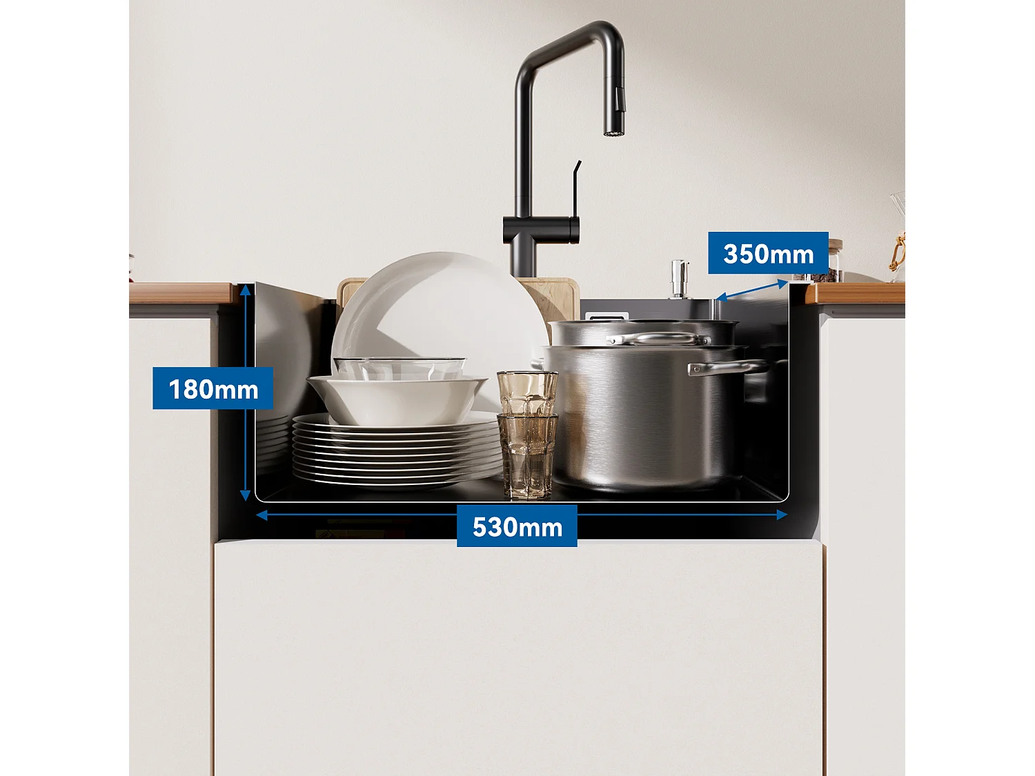 Zwarte gootsteen 58*45*18CM, keukenwastafel 1 bak met oprolbare afdruiprek en zeepdispenser, roestvrij staal, inbouw- of bloemmontage